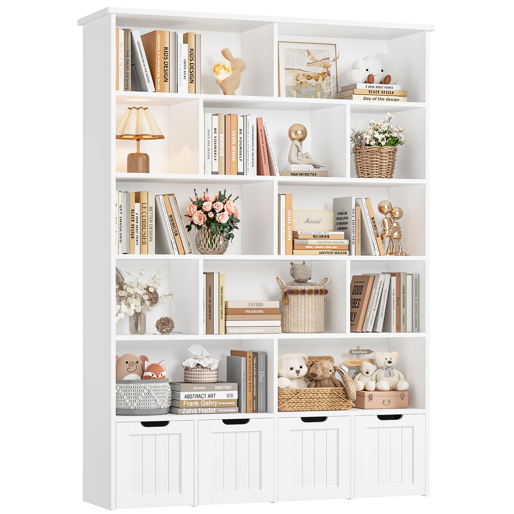 69" H Toy Storage Organizer, 6 Tier Tall Kids Bookshelf with 4 Movable Drawers