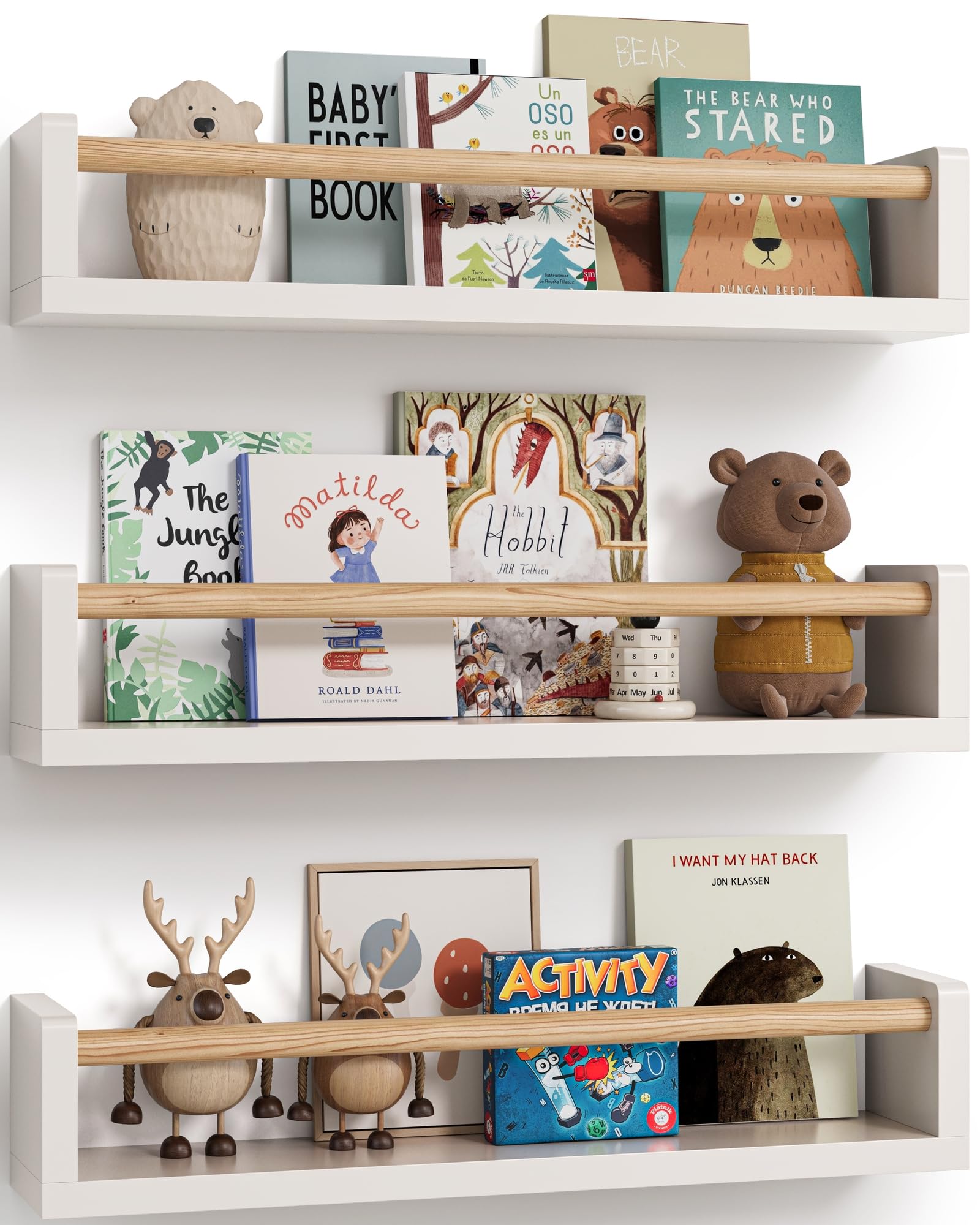 Nursery Wall Bookshelf Set of 3 Floating Shelves for Kids Room