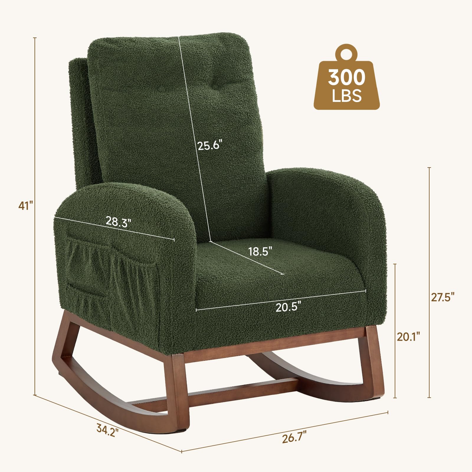 Teddy Fabric Nursery Rocking Chair with Storage Pockets