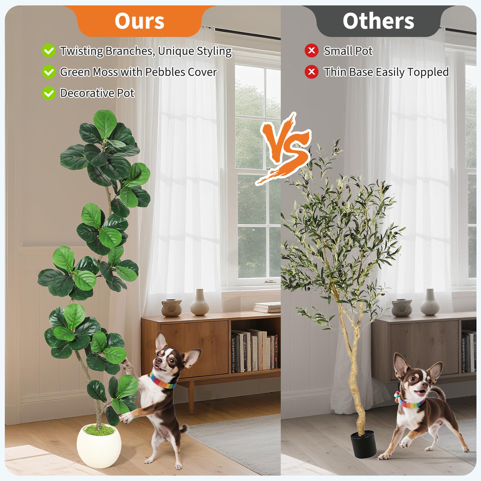 7ft Artificial Fiddle Leaf Fig Tree with White Planter