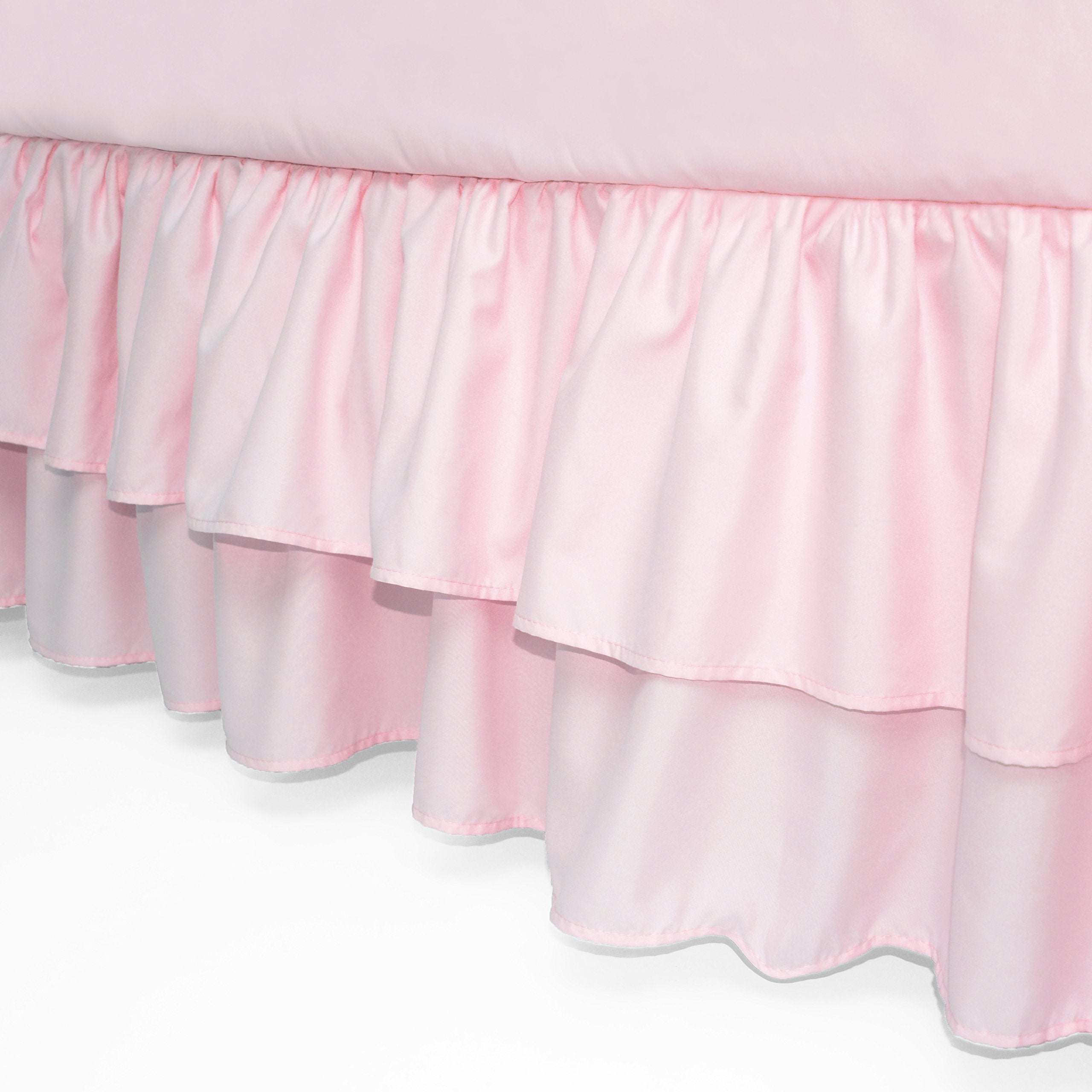 3 Pieces Tufted Stripes Crib Bedding Set with Ruffle Fringe, Pink Ruffled Comforter with Fitted Sheet and Bed Skirt, Soft and Embroidery Shabby Chic Boho Bohemian Jacquard Design for Baby Girls Boys