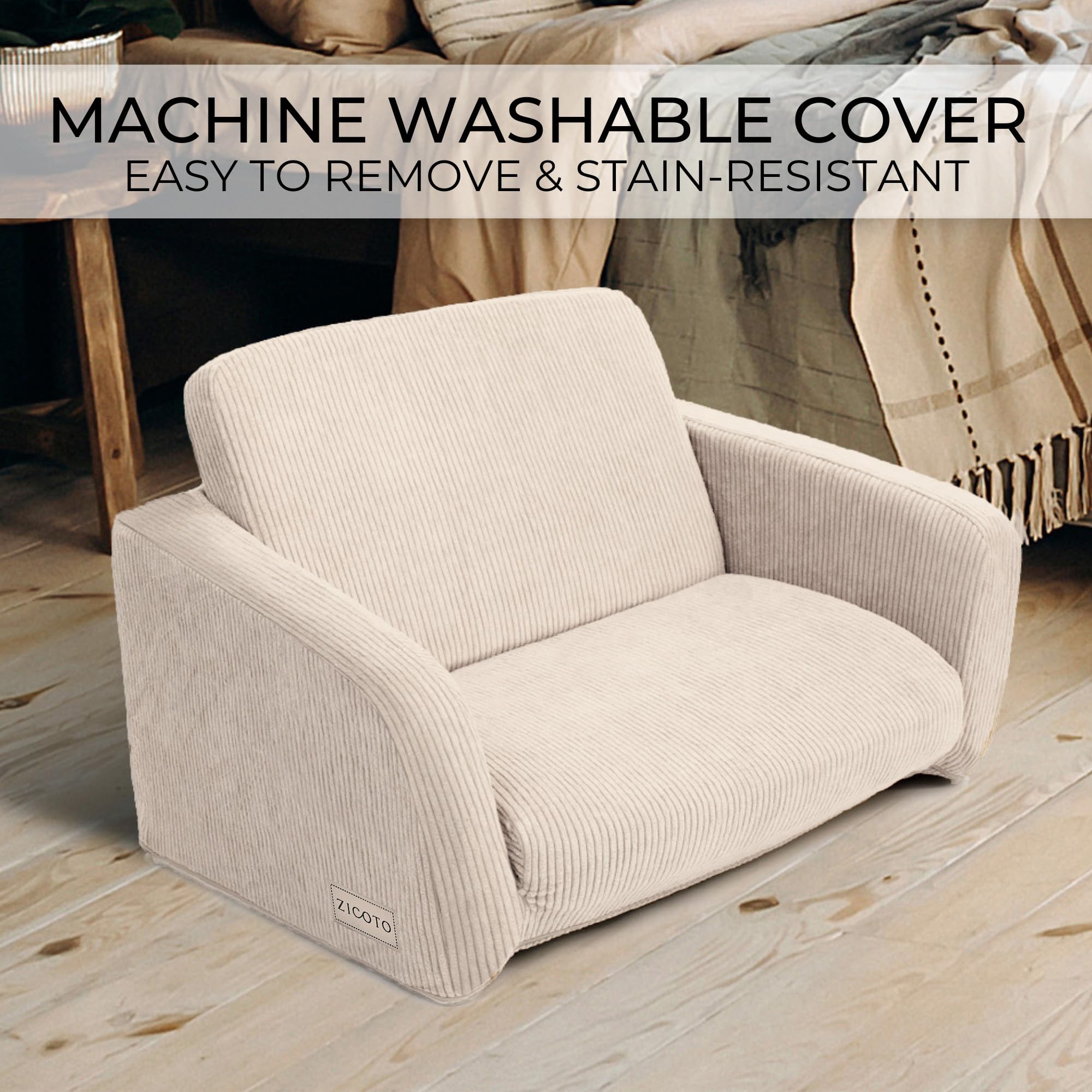 Convertible Toddler Chair and Couch - 2-in-1 Kids Sofa with Washable Cover