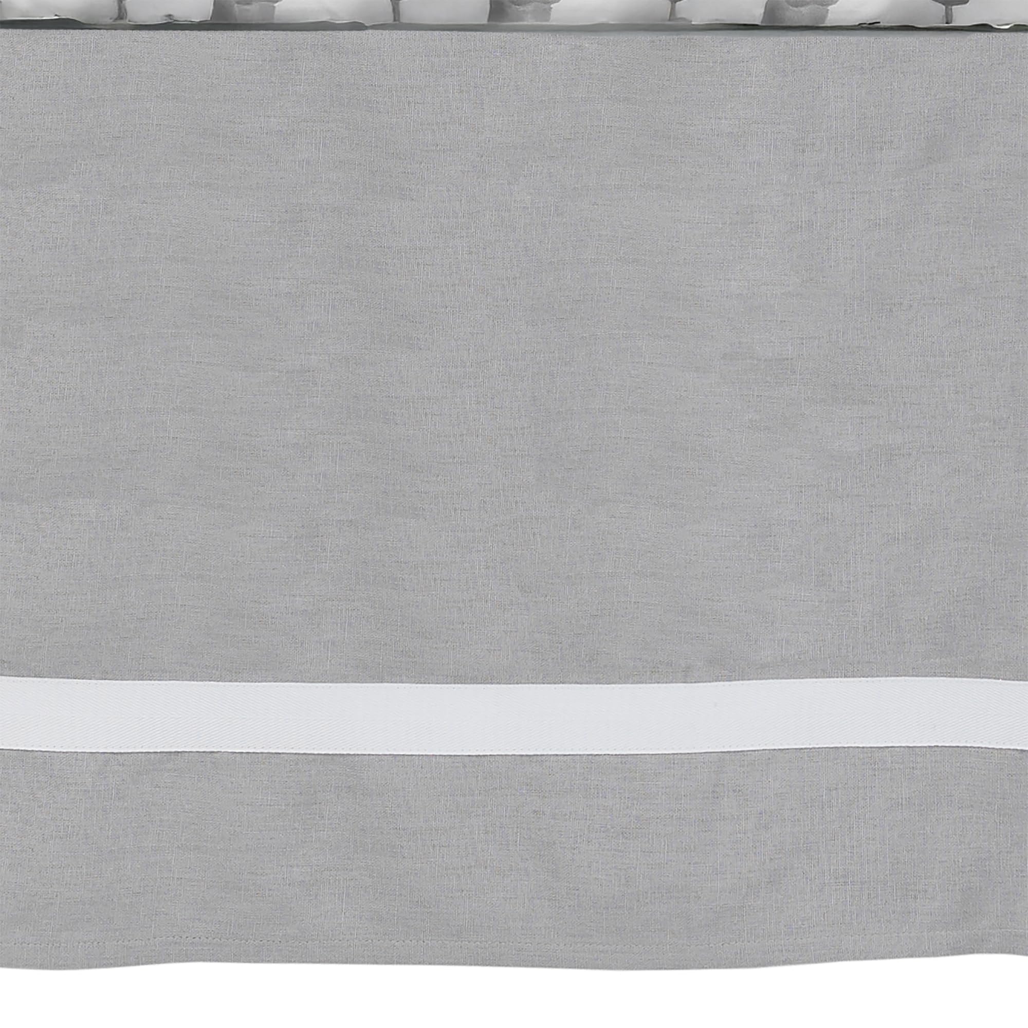 Gray Linen Crib Skirt with White Trim