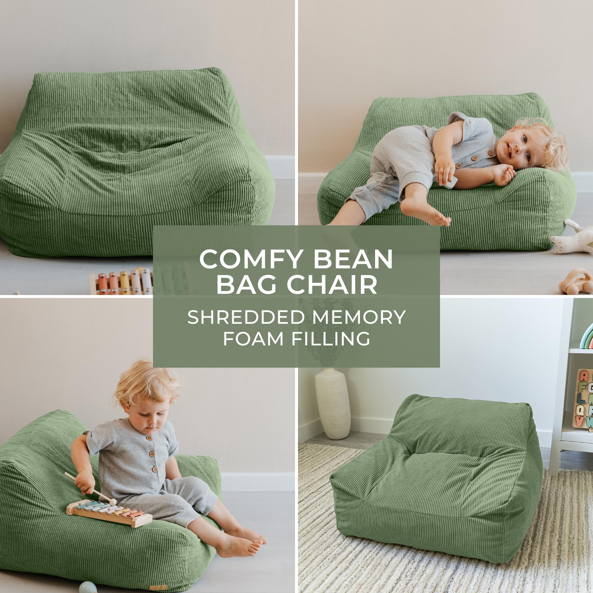 Memory Foam Bean Bag Chair for Toddlers - Kids Lounger for Nursery and Playroom