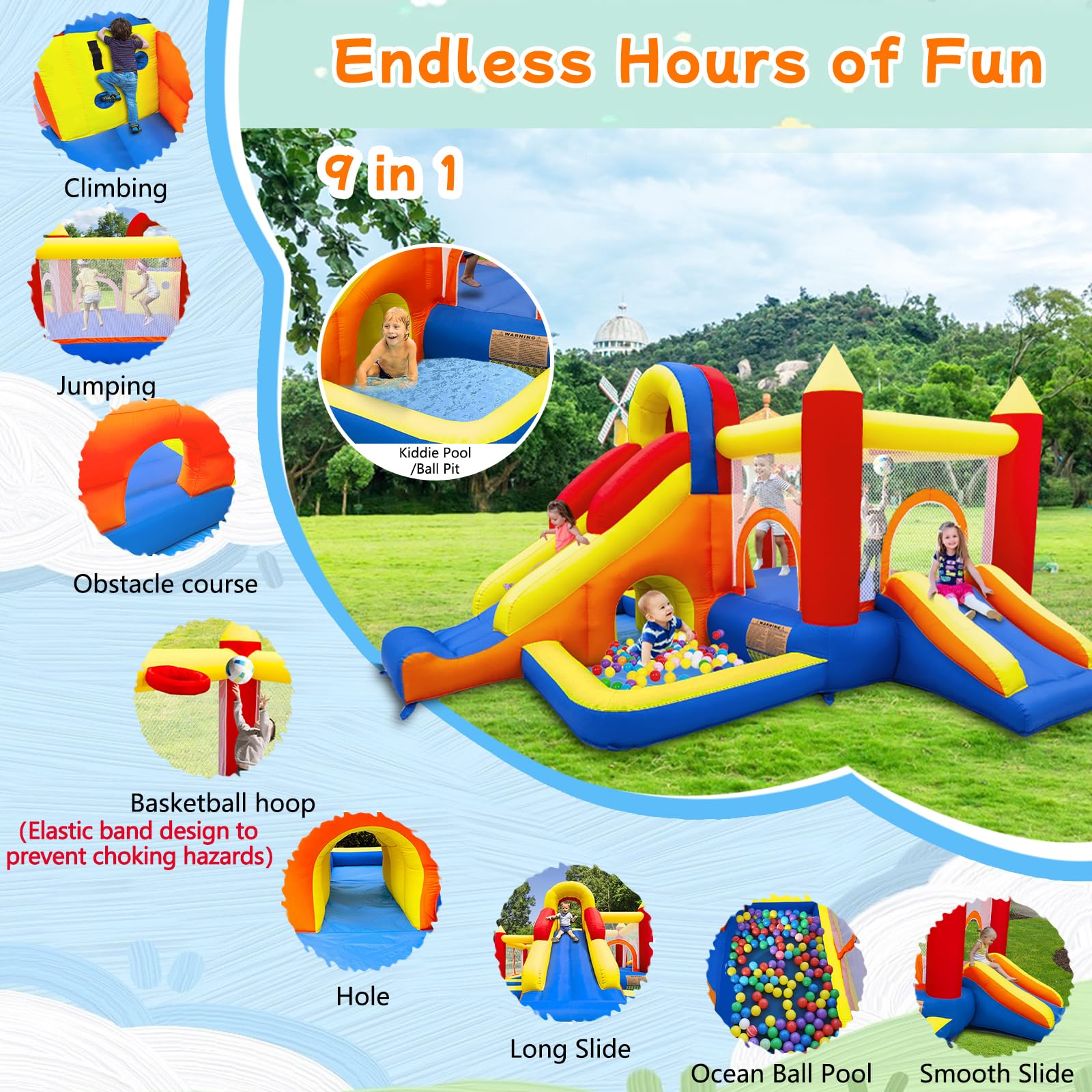 9-in-1 Inflatable Bounce House with Slide
