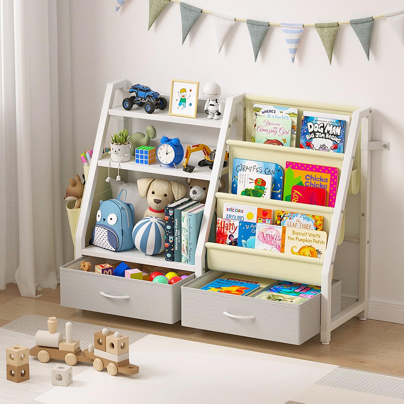 Kids Bookshelf and Toy Organizer with Storage Bins