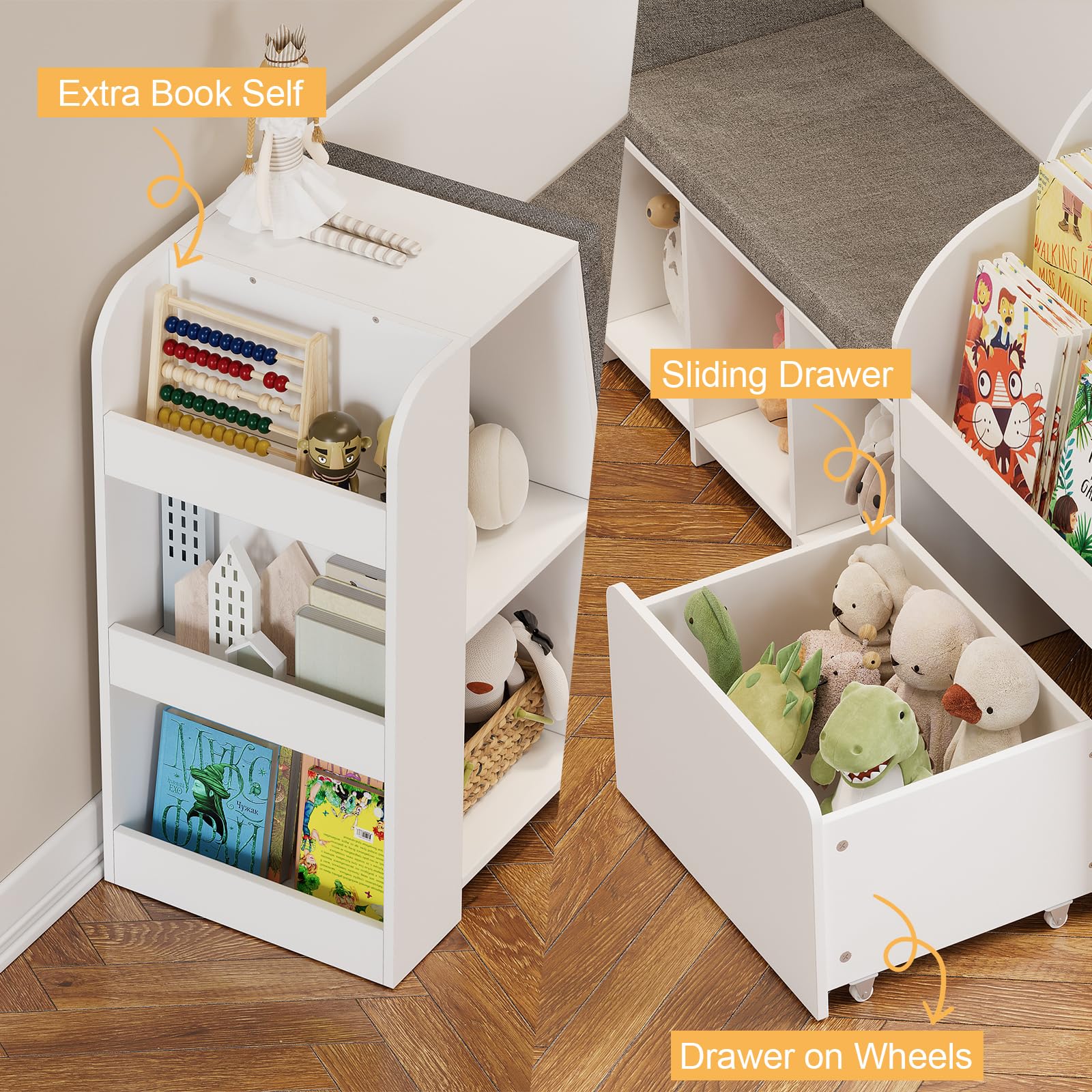 Kids Reading Nook with Storage Bench and Chalkboard