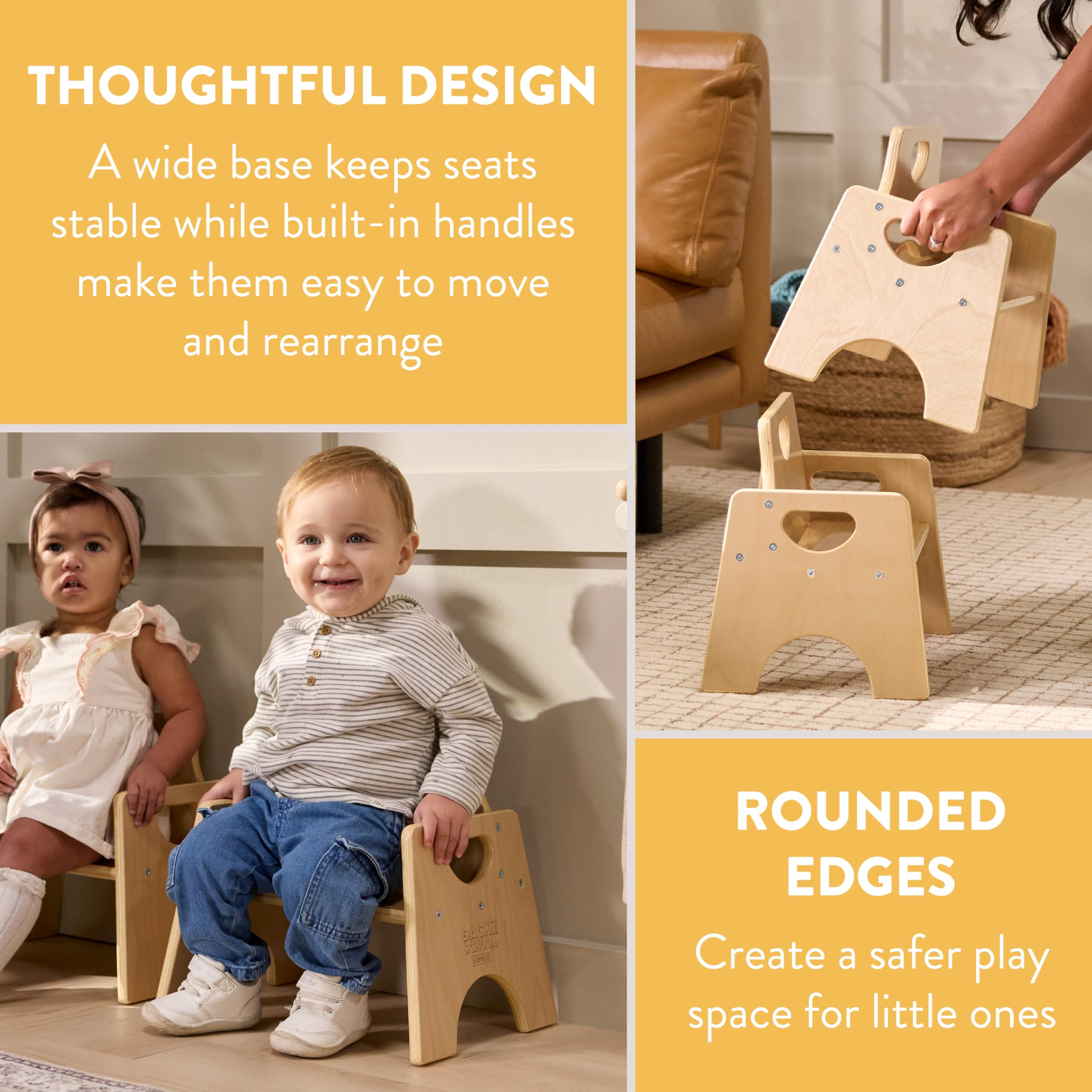 Wooden Toddler Chairs Natural 2-Pack