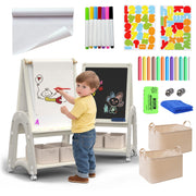 Art Easel for Kids 2-4 with Wheels, Whiteboard, Chalkboard & Paper Roll