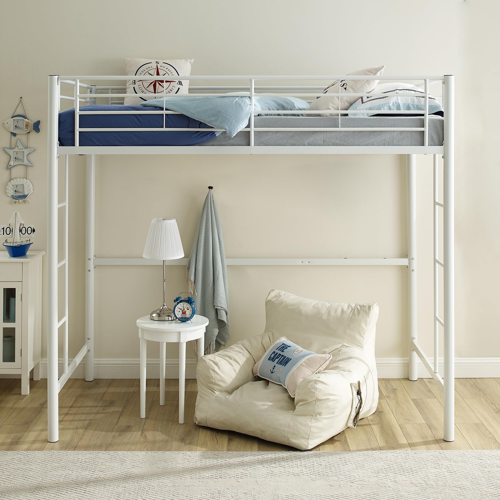 nTimothee Urban Industrial Metal Twin over Loft Bunk Bed, Twin Size, White