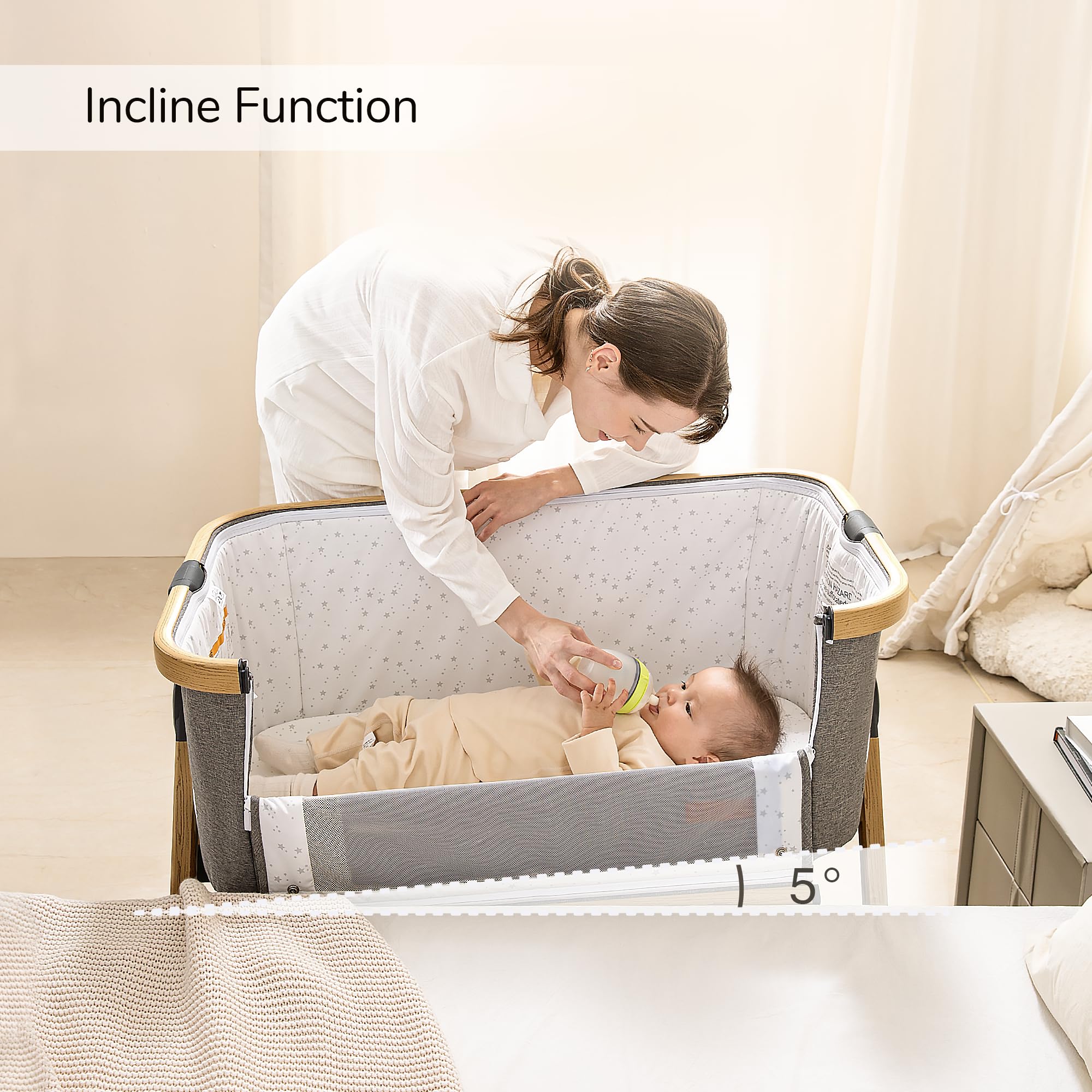 3-in-1 Baby Bassinet Bedside Sleeper with Adjustable Height