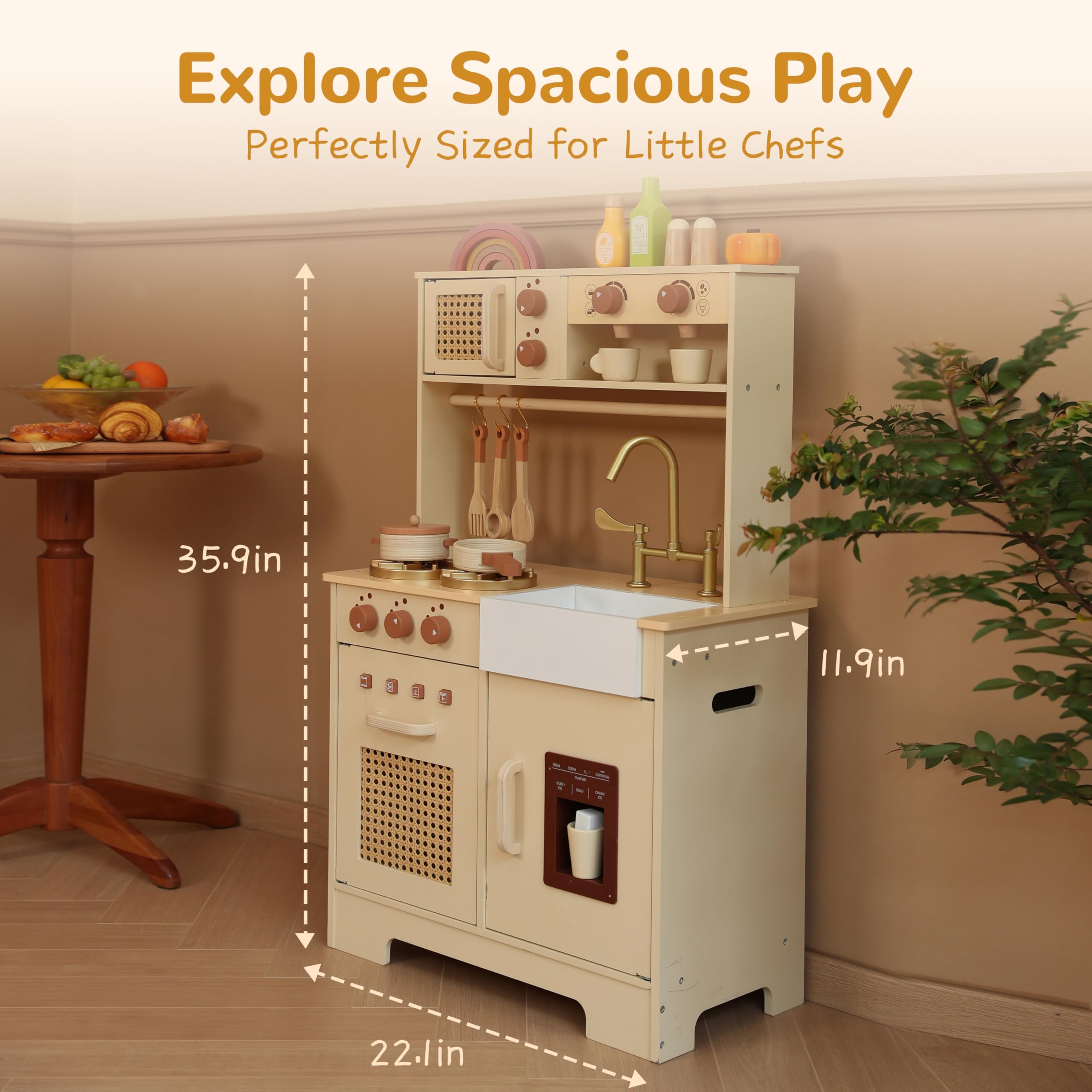 Wooden Play Kitchen Set for Toddlers Ages 3+