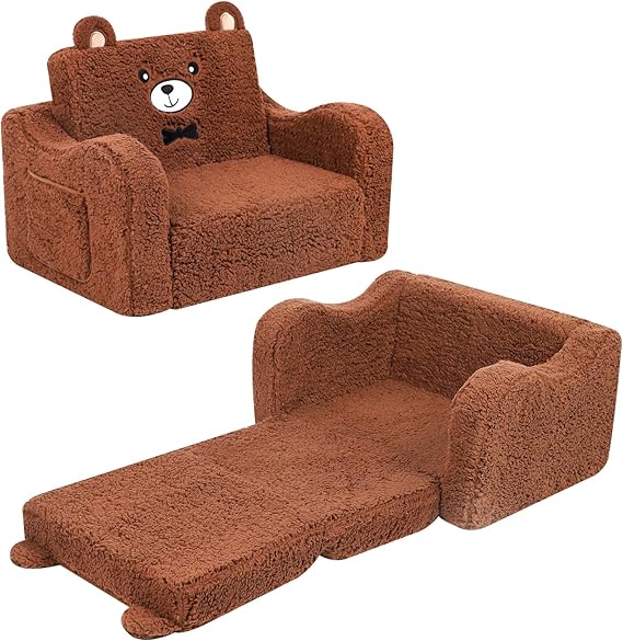 Kids Chairs for Toddler, 2-in-1 Toddler Soft Sherpa Couch Fold Out