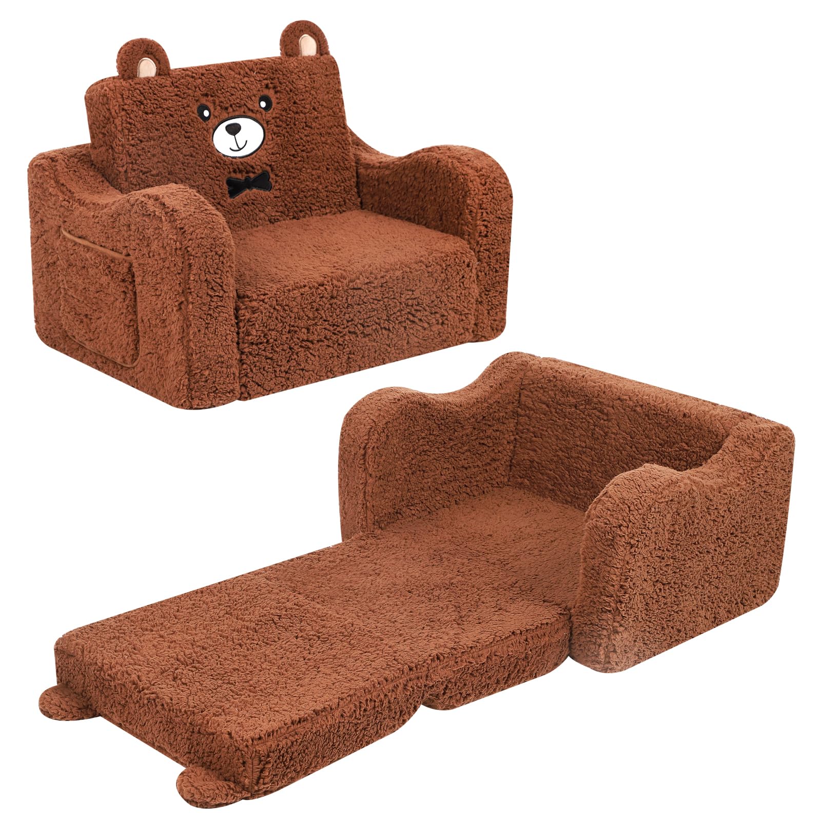 Kids Chairs for Toddler, 2-in-1 Toddler Soft Sherpa Couch Fold Out