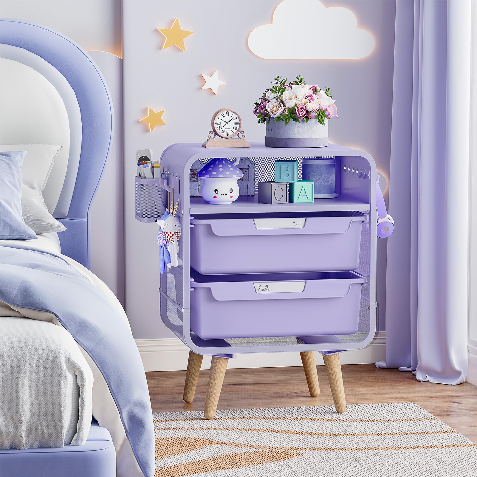 Kids Nightstand with Storage Drawers