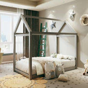 Wood House Bed,Floor Bed with Wood Slats,No Box Spring Needed