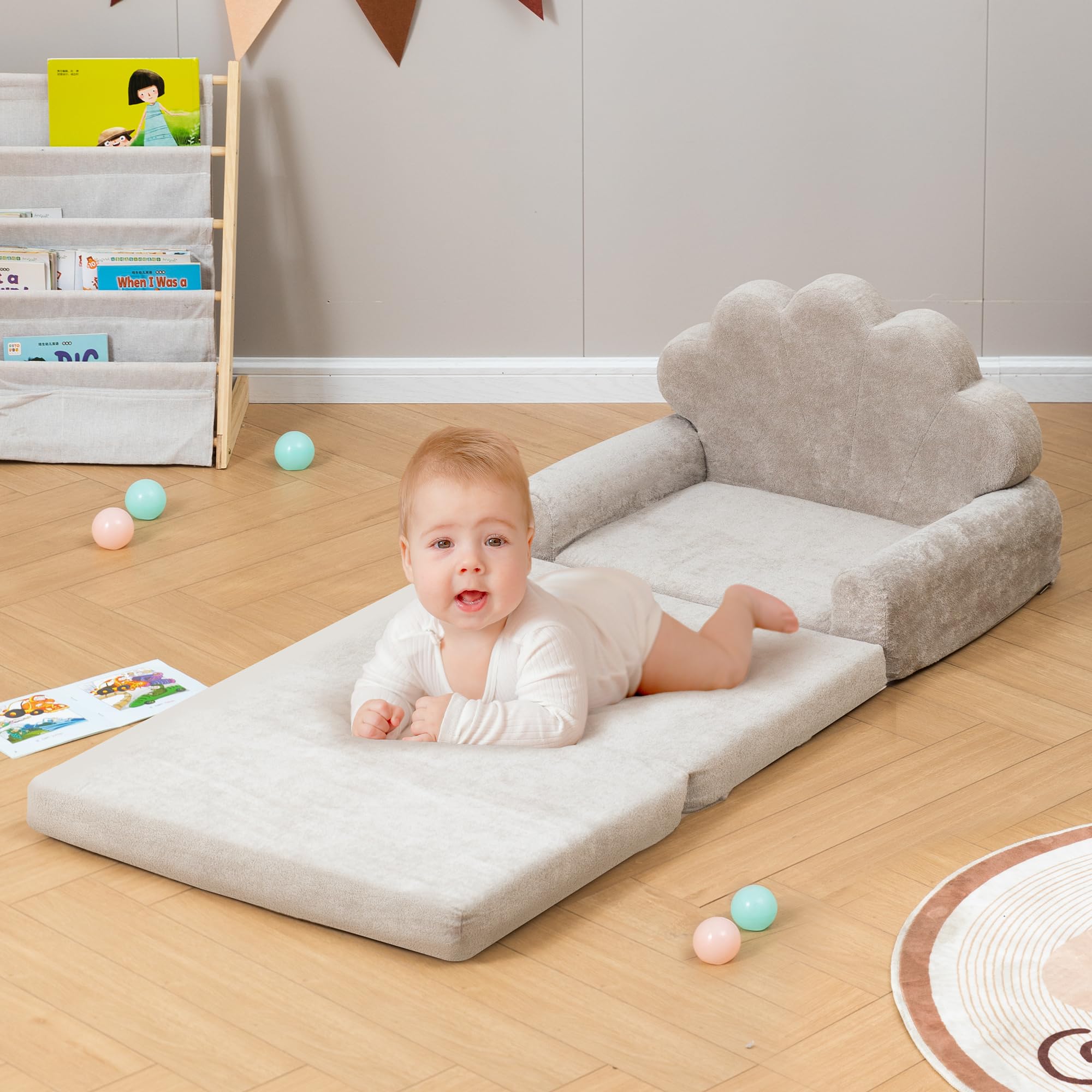 2-in-1 Kids Couch, Toddler Couch Fold Out, Comfy Toddler Chair