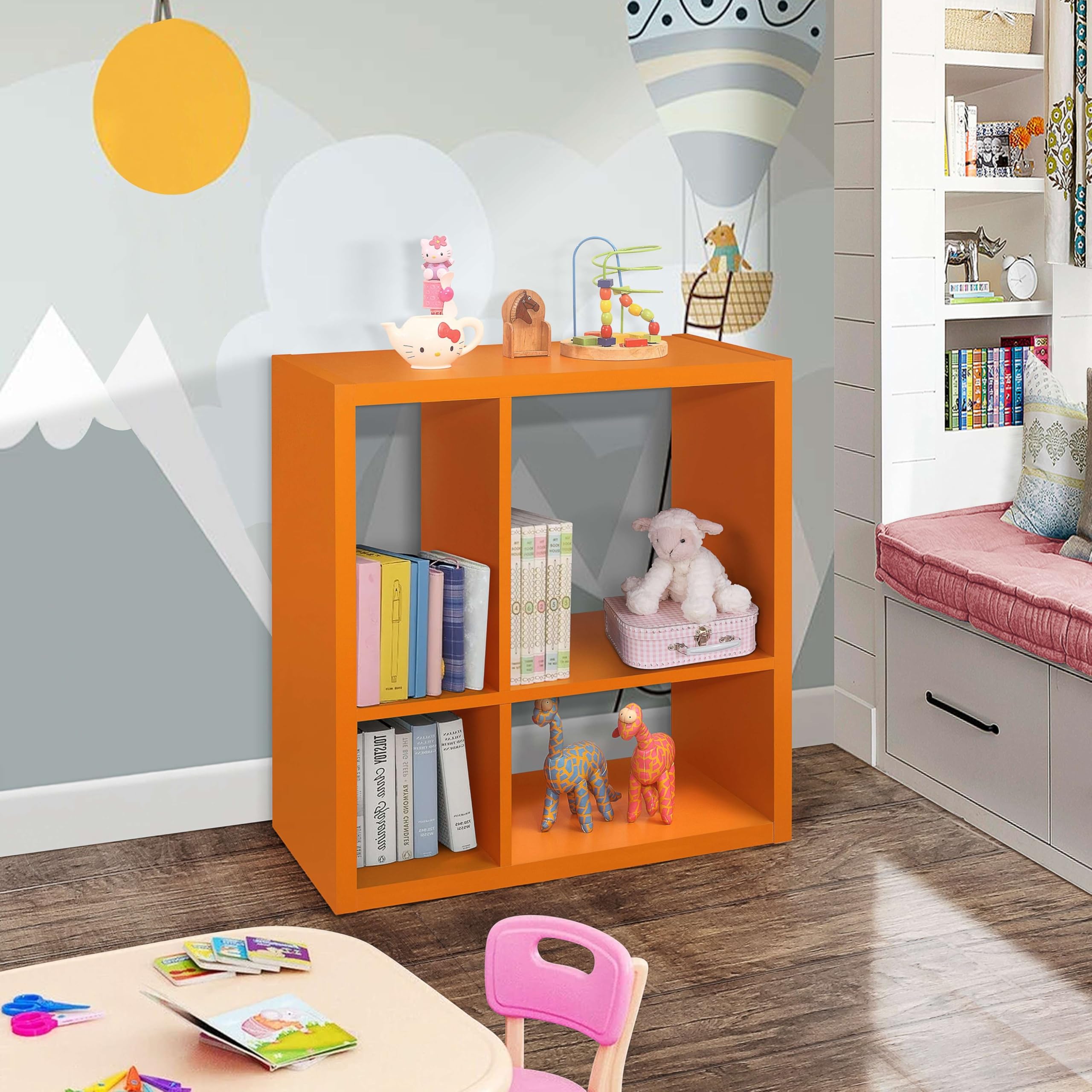 4-Cube Storage Organizer Shelf Orange Wood