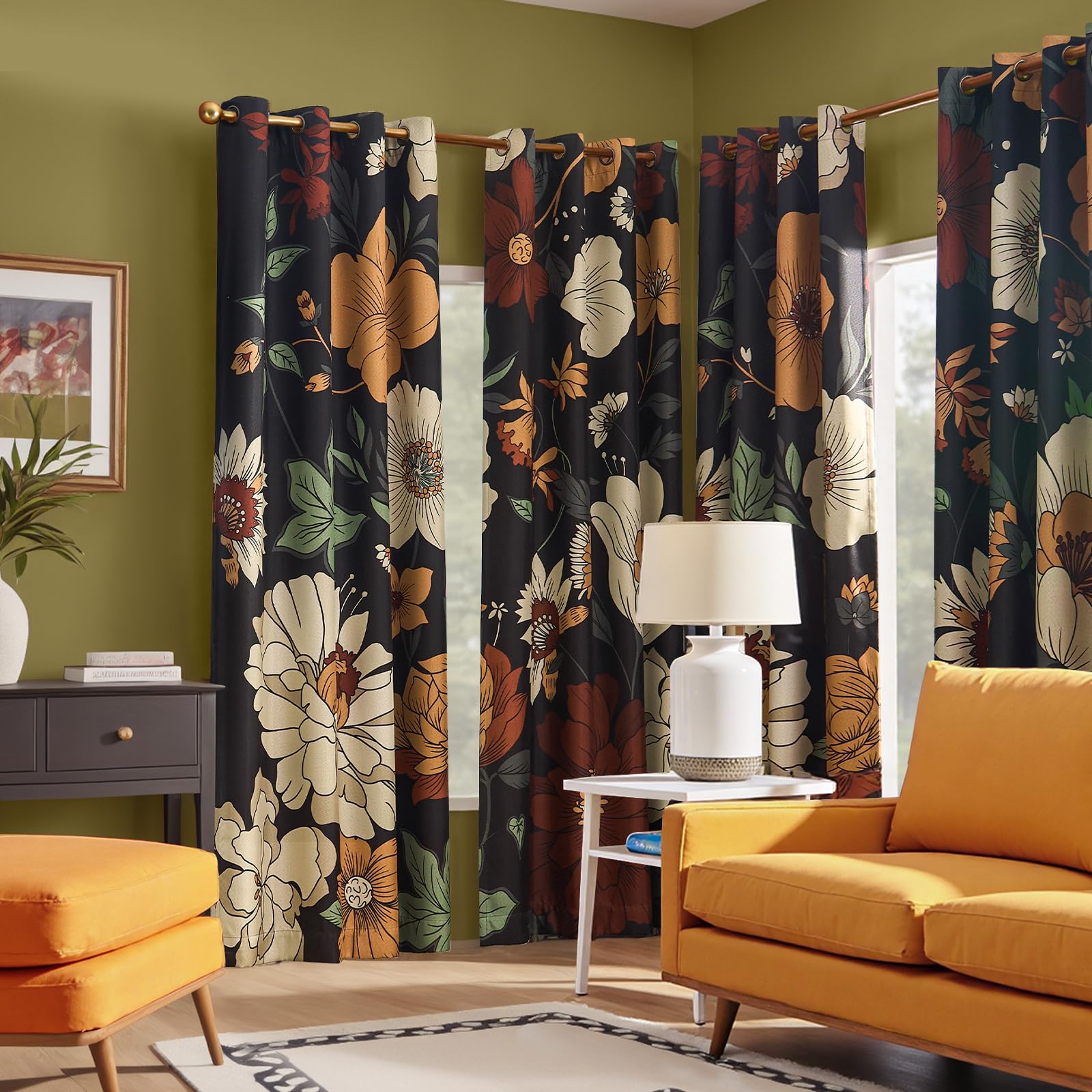 Floral Curtains for Bedroom Living Room Vintage Blackout Curtains