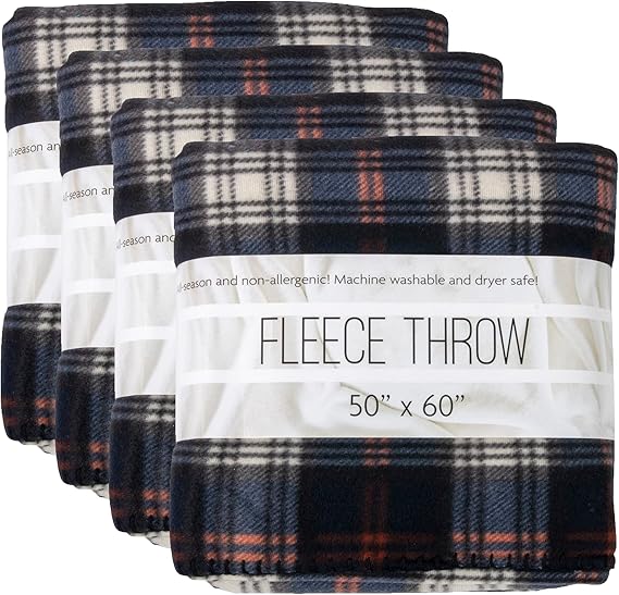 24 Pack Bulk Plaid Sherpa Fleece Throw Blankets 50 x 60 for Wedding Guests