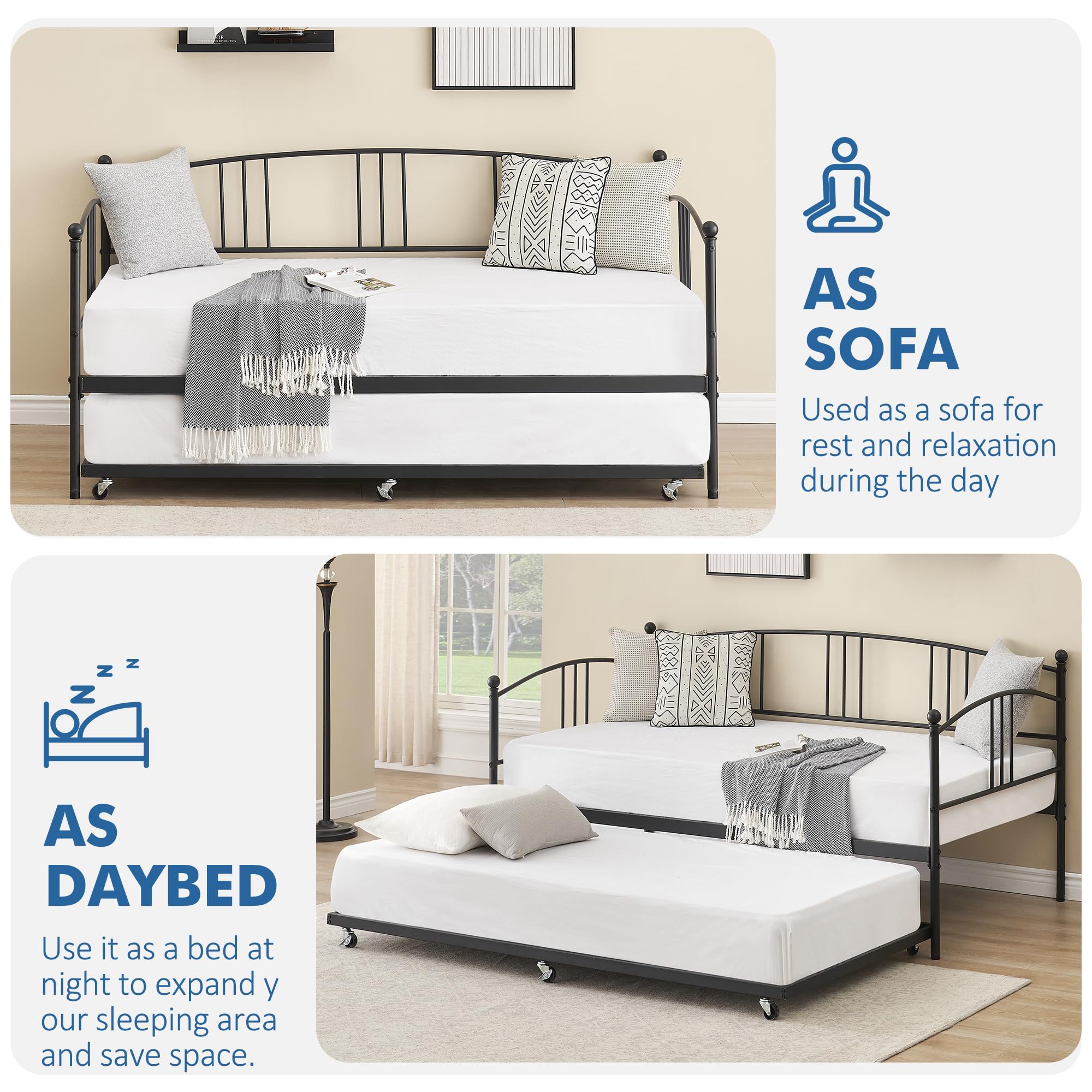 Metal Twin Daybed with Trundle