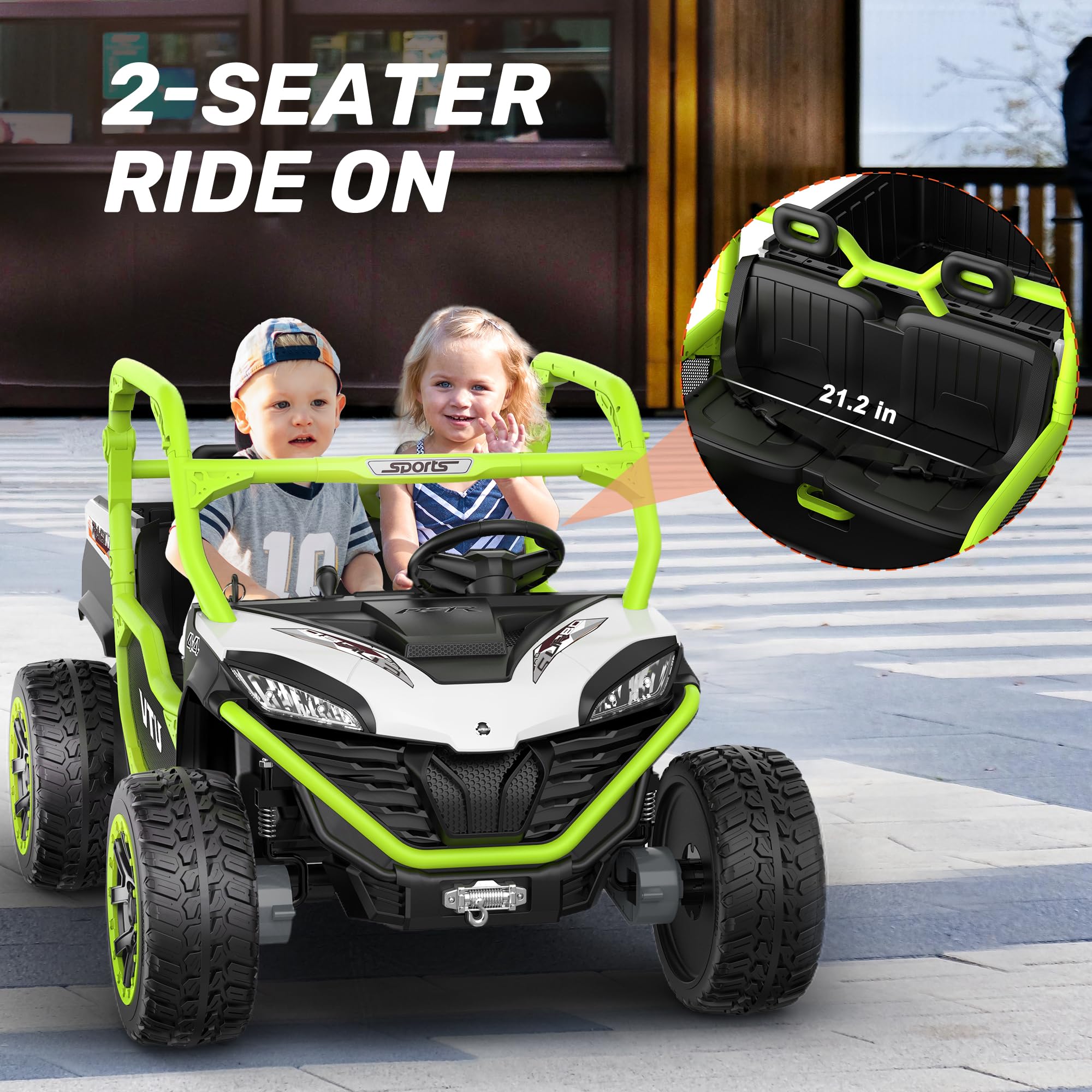 ANPABO 24V 2 Seater Ride On Dump Truck, 4x75W, Max 5 Mph, EVA Tire, Kids Electric Car with Electric Dump Bed, Shovel, Music, 24V Ride On Toy UTV w/Parent Remote Control for Ages 3-8, Green