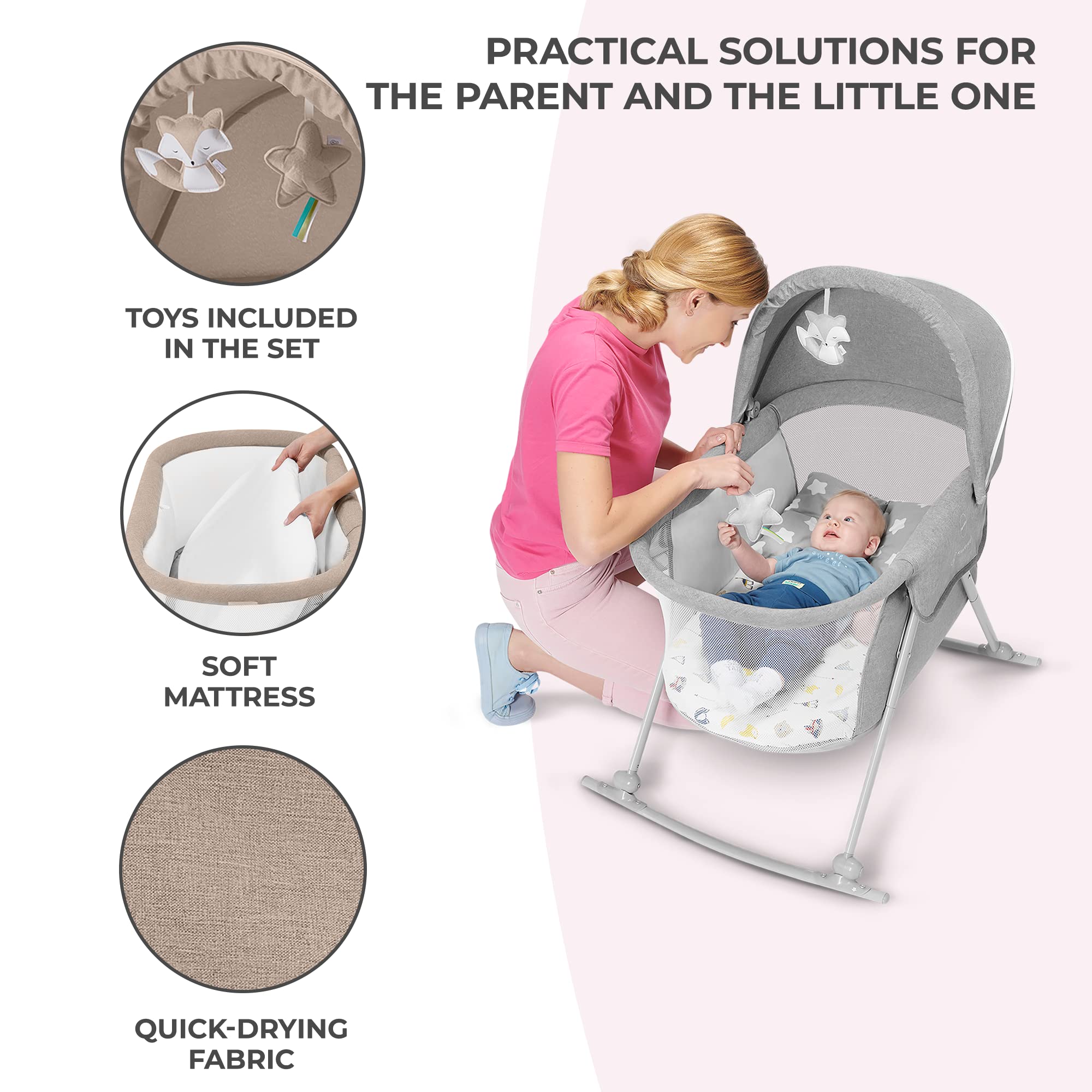 Portable Travel Bassinet with Mosquito Net and Adjustable Hood