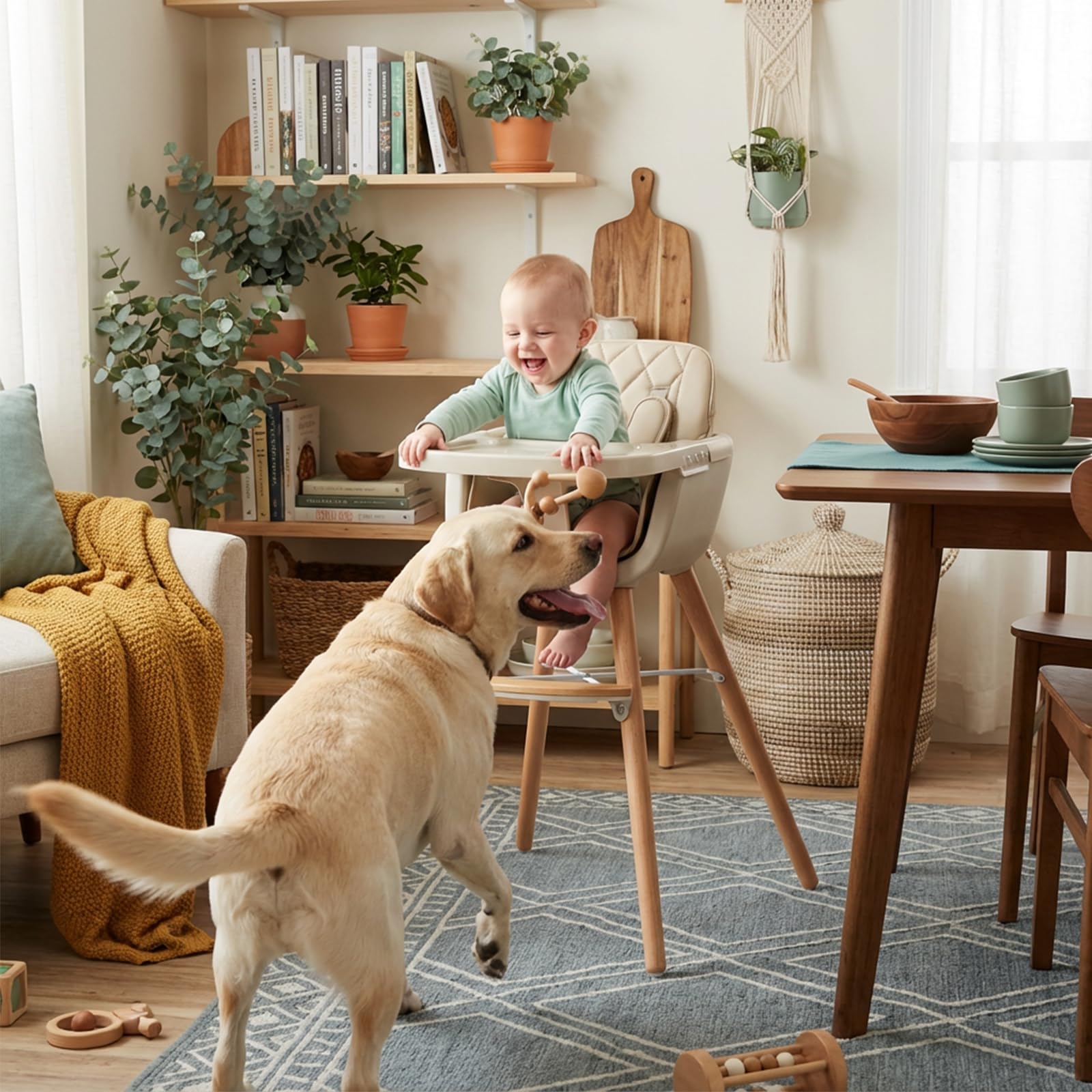 3-in-1 Convertible Wooden High Chair with Adjustable Legs
