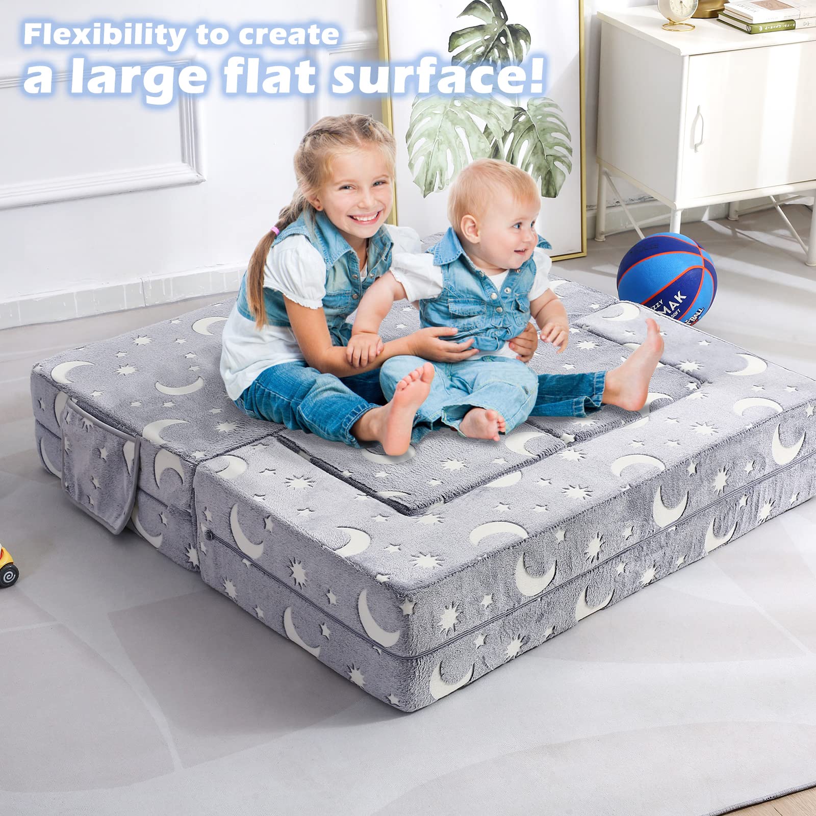 Glow in the Dark Modular Kids Sofa - 3-in-1 Convertible Toddler Couch