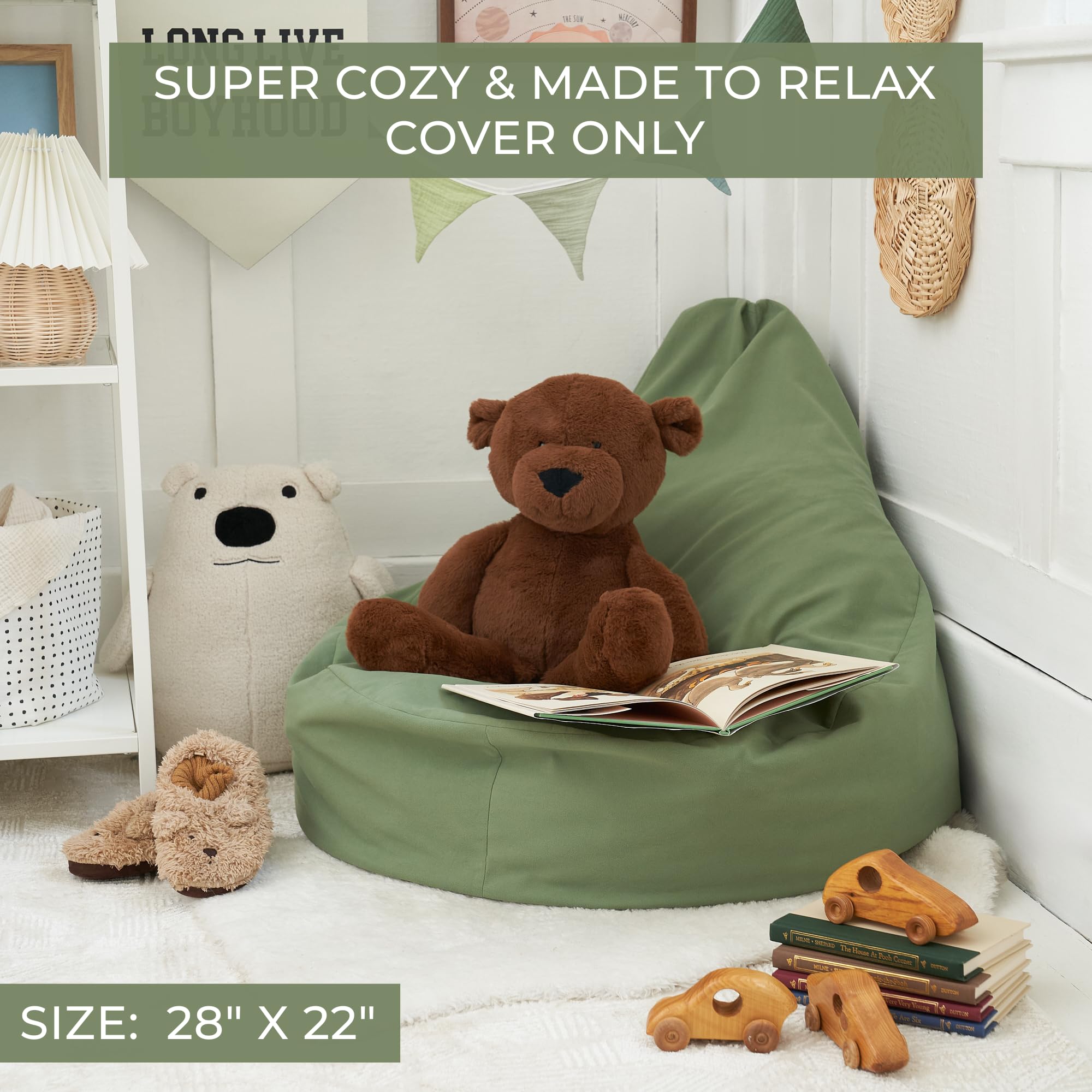 Kids Bean Bag Chair Cover with Storage - Sage Green
