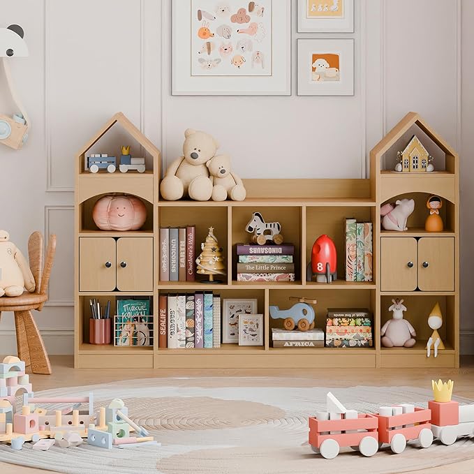 Castle Shape Children's Bookshelf, Kids Bookcase Display Case Kids Toy Storage