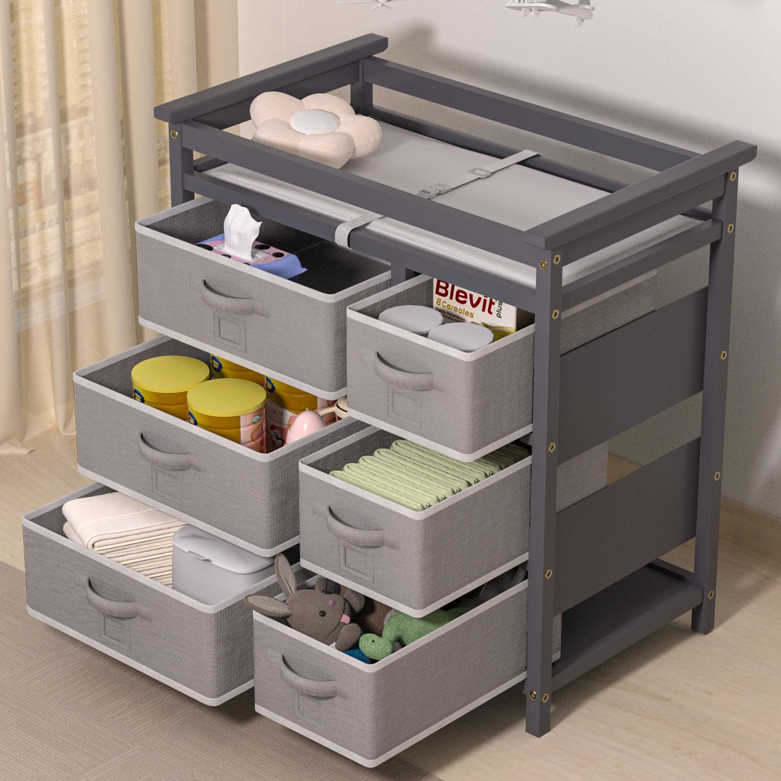 Baby Changing Table with 6 Drawers Storage Station
