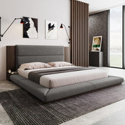 Velvet Floor Platform Bed Frame with Extended Headboard and Bedside Shelf