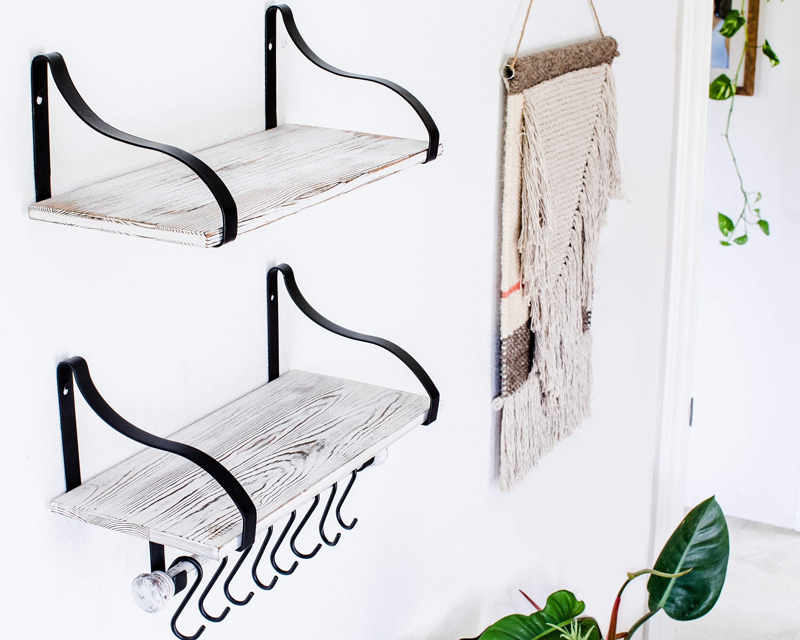 Rustic Wall Mounted Floating Shelves with Towel Bar