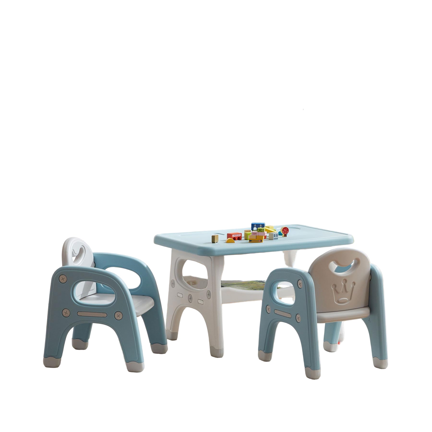 Kids Table and 2 Chairs Set, Large Built-in Storage, Montessori Toddlers