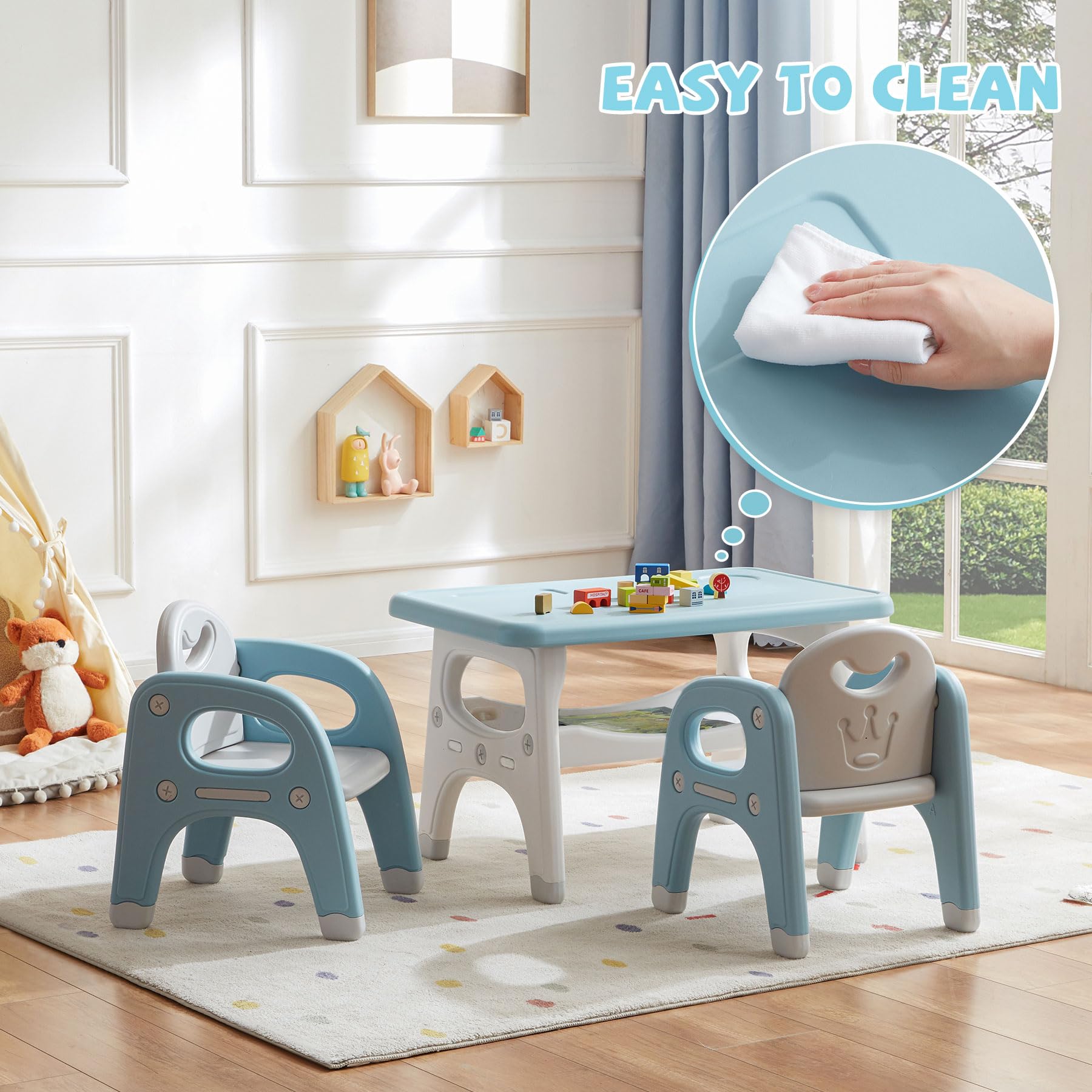 Kids Table and Chairs Set with Built-In Storage