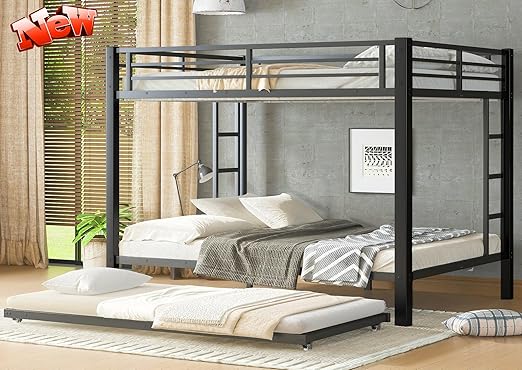 Upgraded Version Thicken Stronger Metal Heavy-Duty Twin Over Full Bunk Bed
