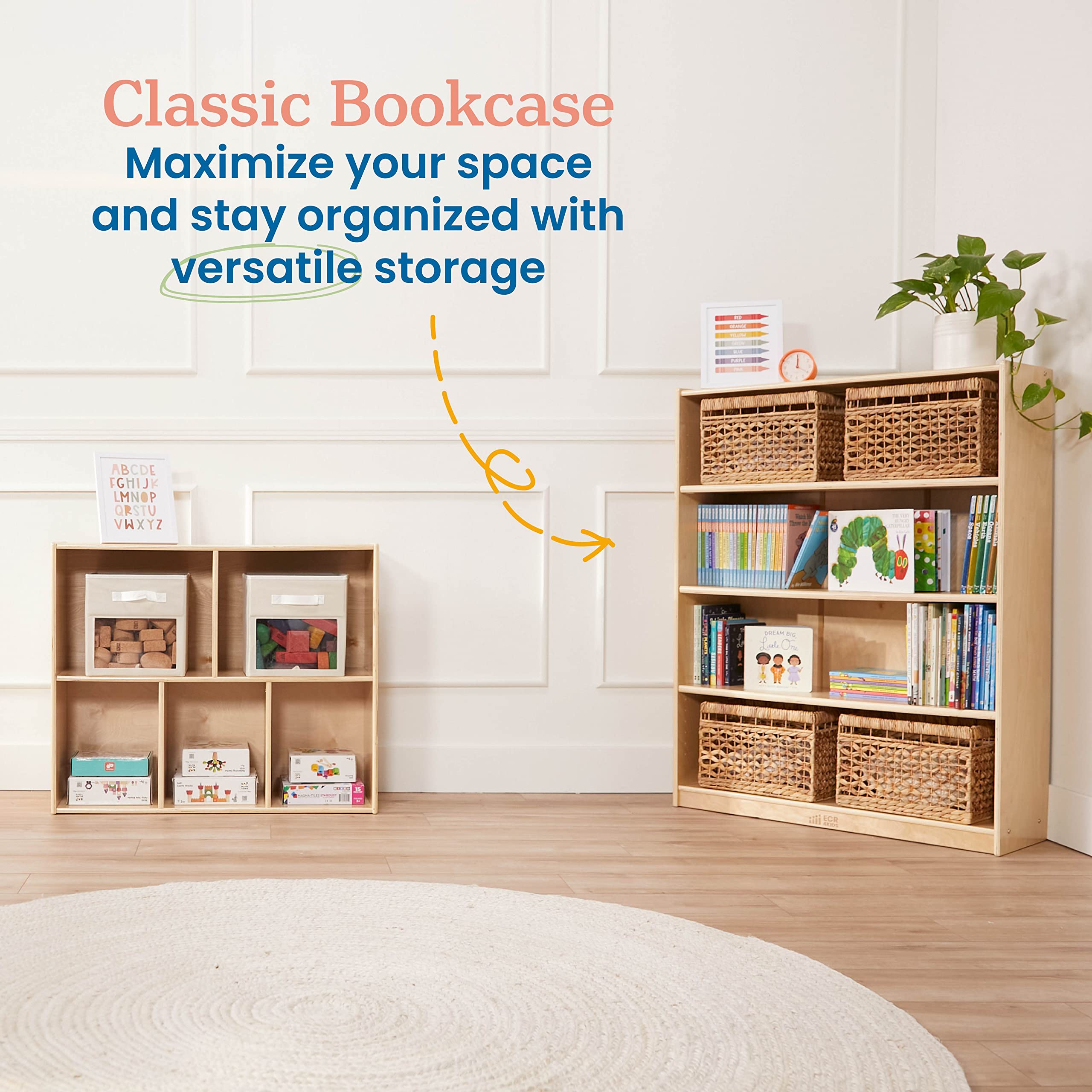 Wooden Bookcase with Adjustable Shelves 48 Inch Natural