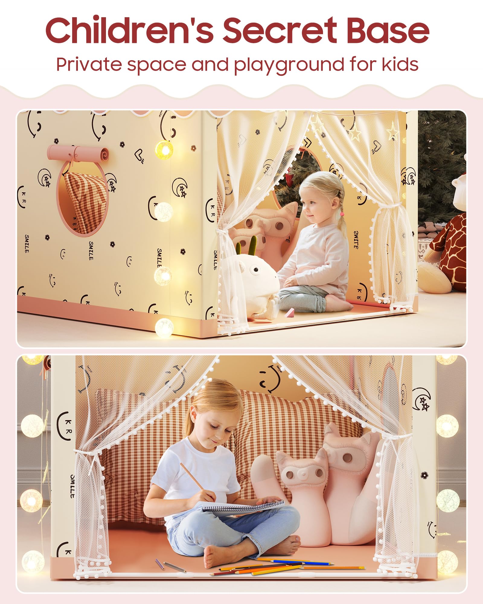 Kids Play Tent, Princess Tent Indoor Playhouse Set with Star Lights, Ball Lights