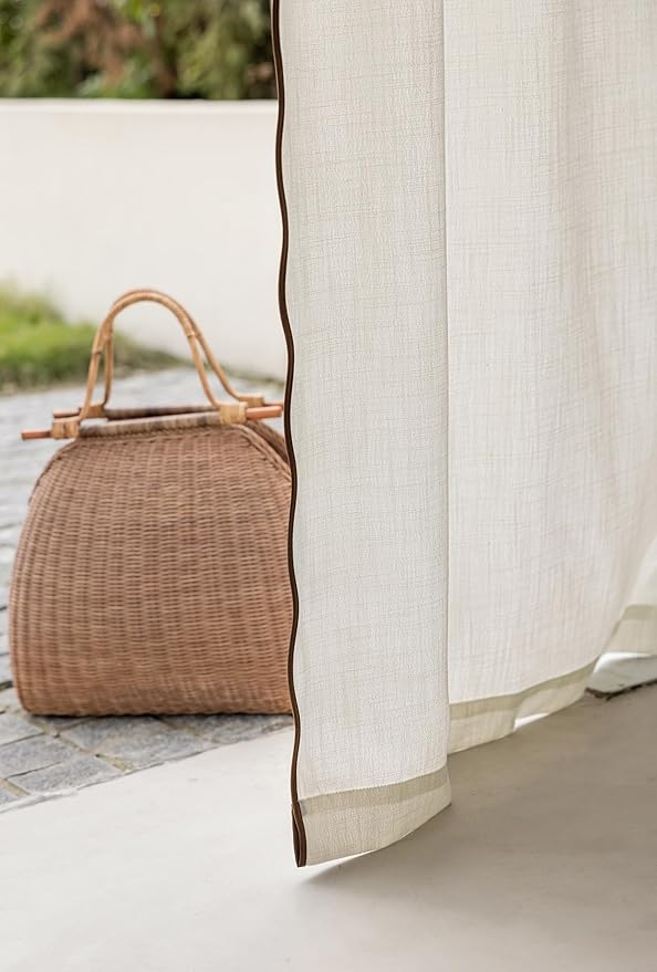 Linen Blend Scalloped/Wavy Trim, Ripple Fold Curtains for Living Room