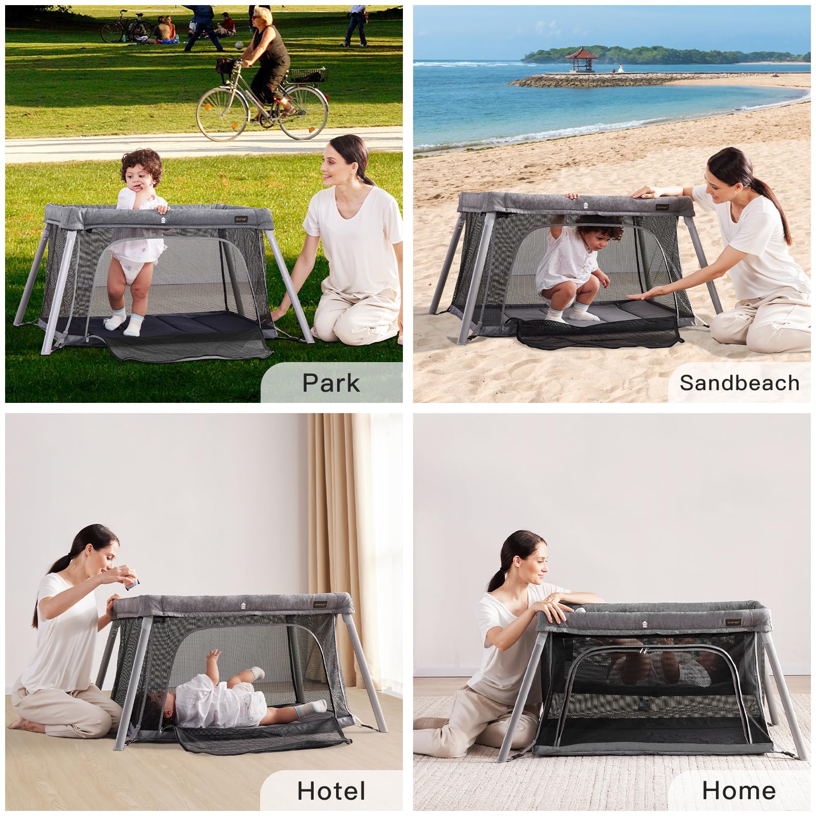 Portable Travel Crib with Bassinet and Playpen