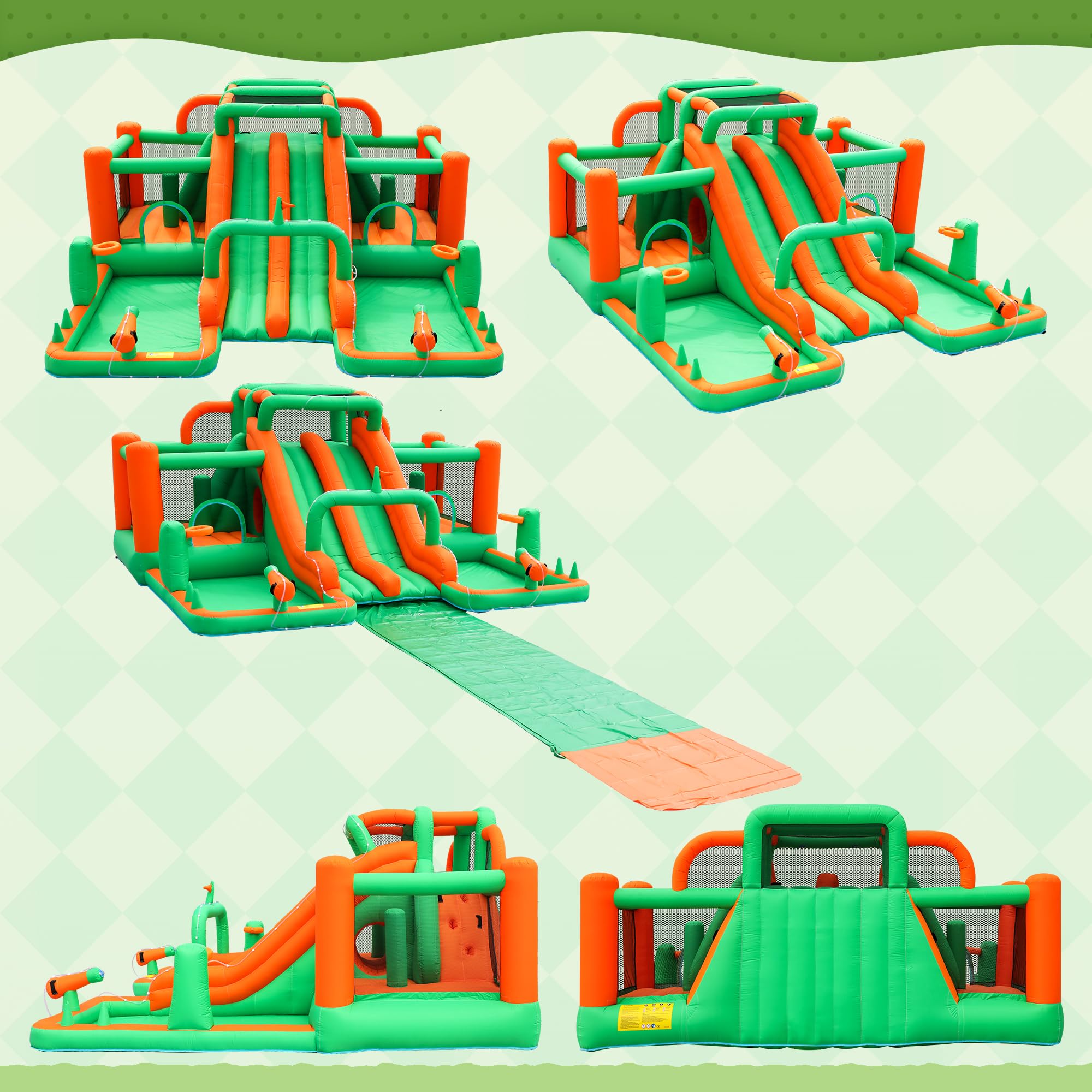 Large Inflatable Water Slide Bounce House with Dual Ball Pits and Extended Slip N Slide