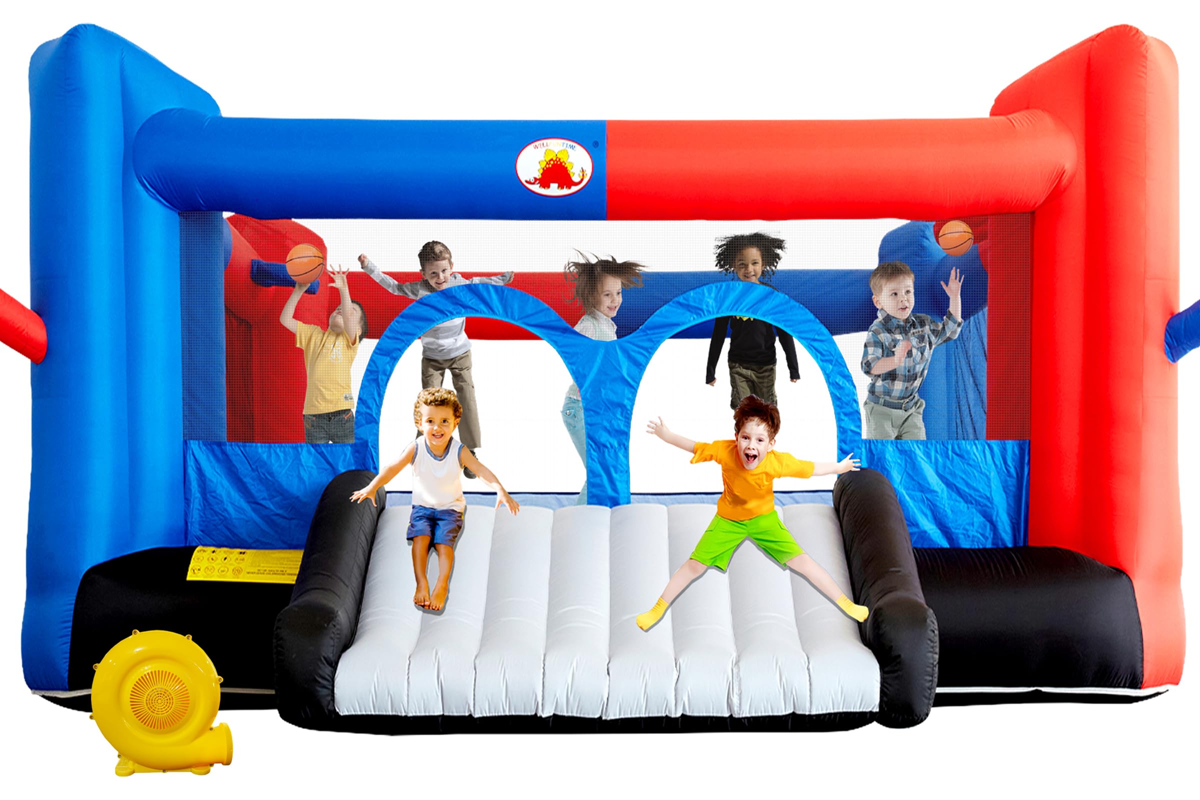 Inflatable Bounce House with Dual Slides and Basketball Hoops