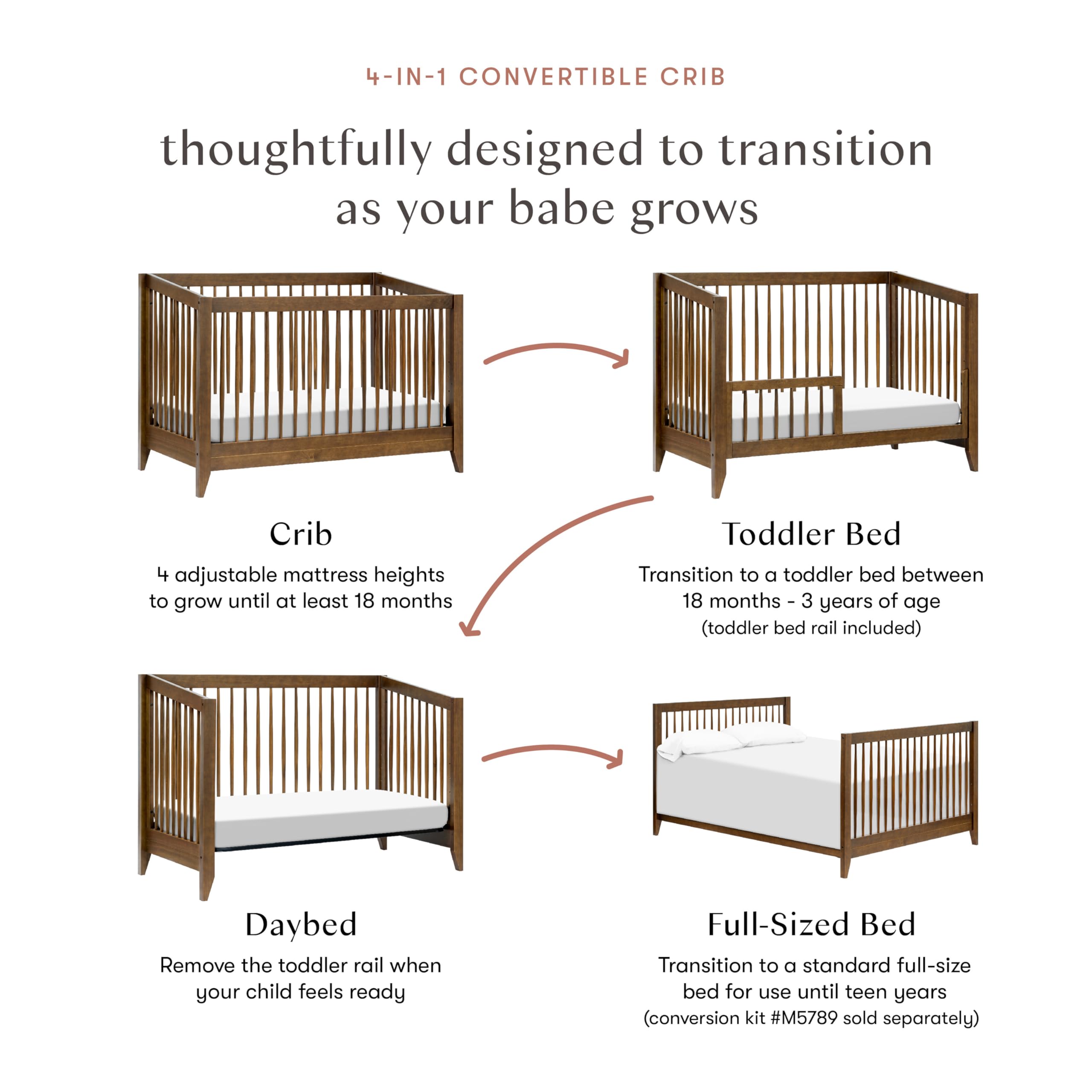 Sprout 4-in-1 Convertible Crib with Toddler Bed Conversion Kit