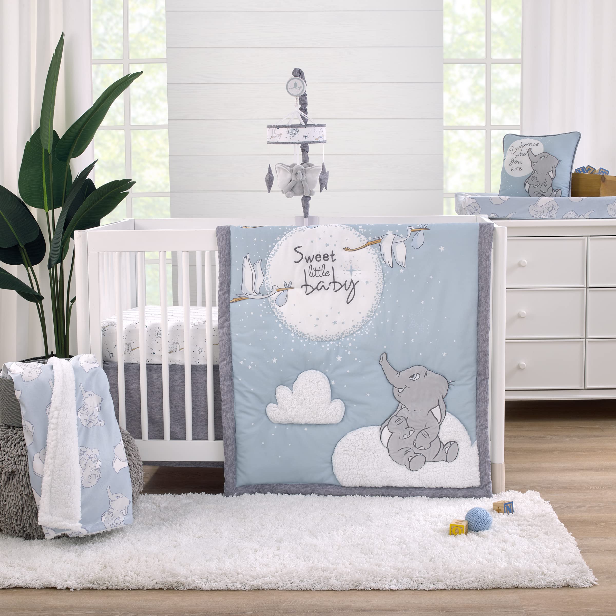 Disney Dumbo Sweet Little Baby Light Blue, Gray, and White Storks, Stars