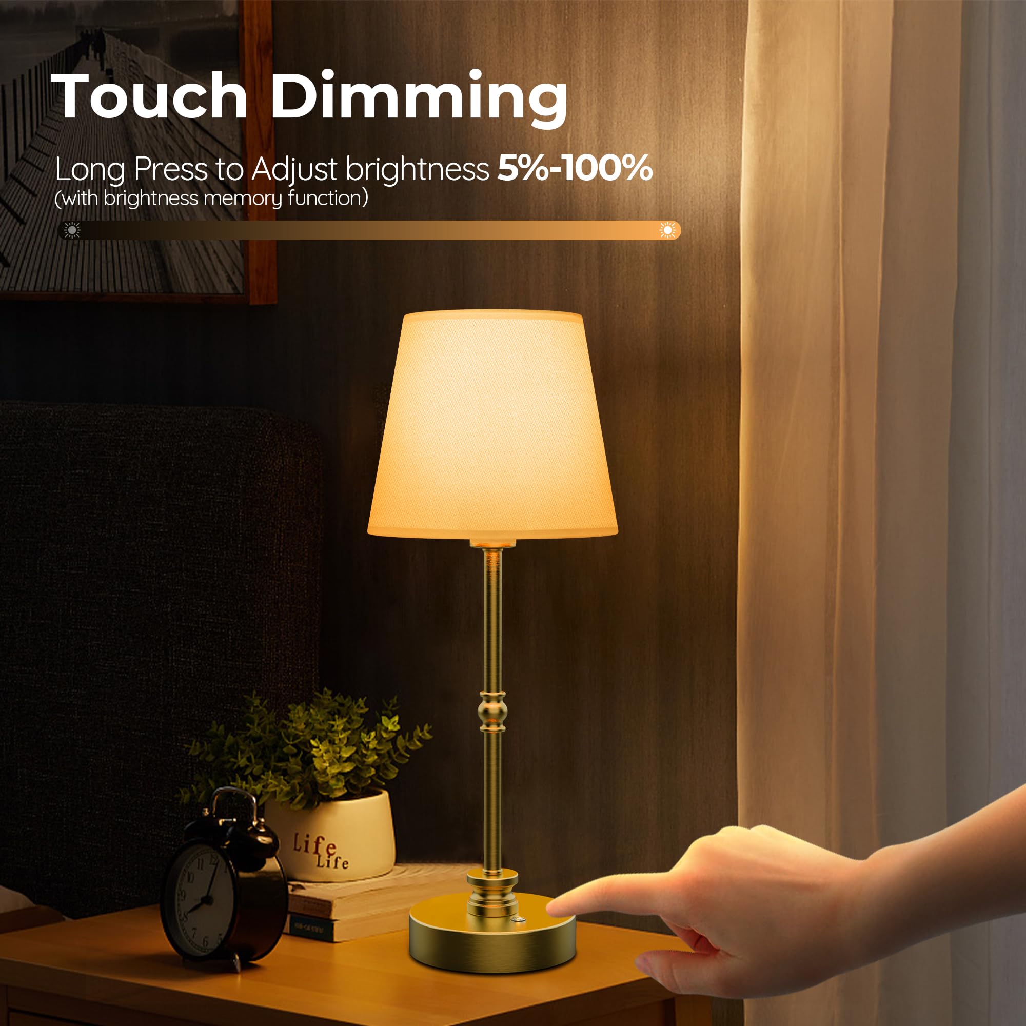 Rechargeable Cordless Table Lamp with Stepless Dimming and Touch Control