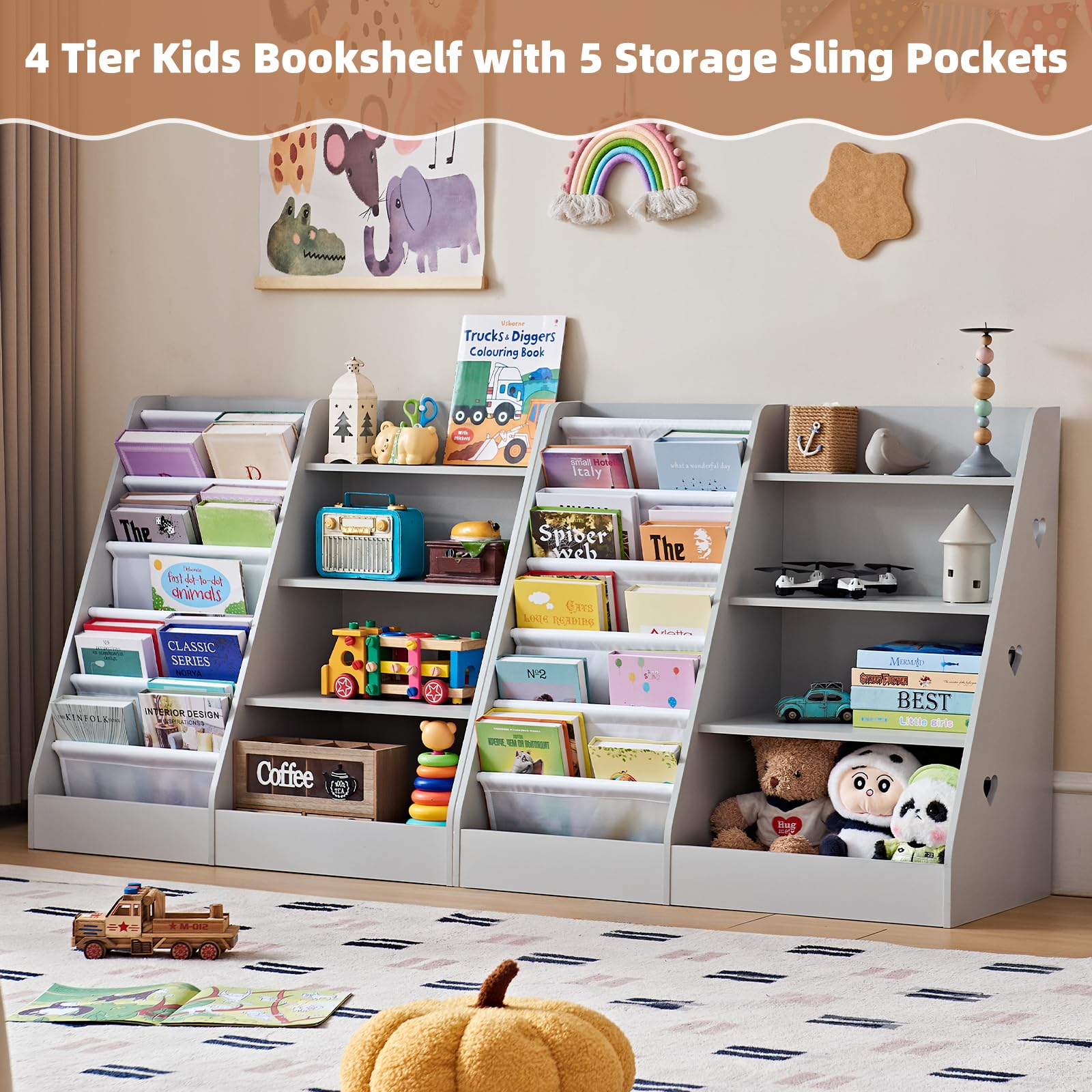 4 Tier Kids Bookshelf Storage Organizer