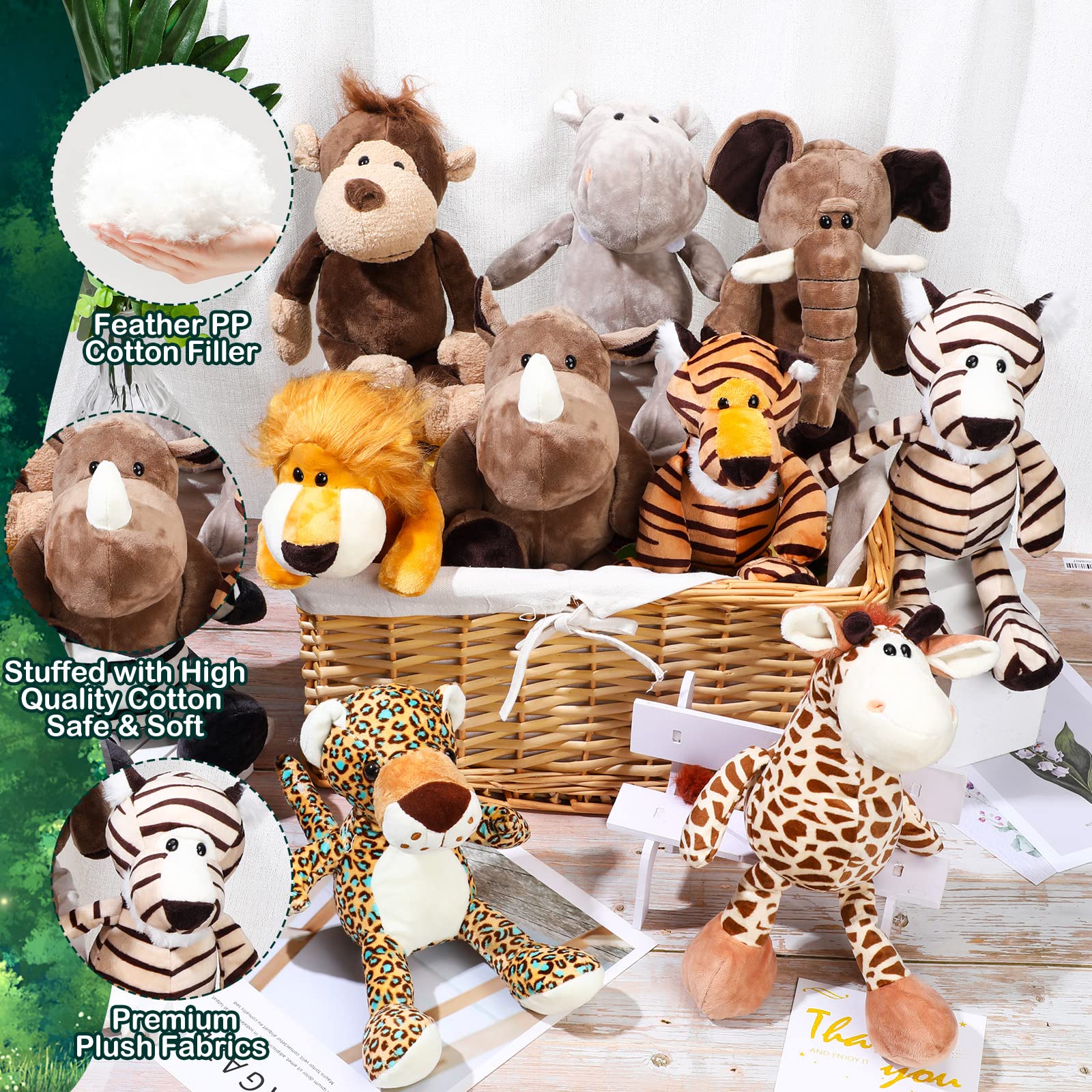 30 Pcs Safari Forest Stuffed Animals Plush Jungle Themed Animals Toys Gift Elephant