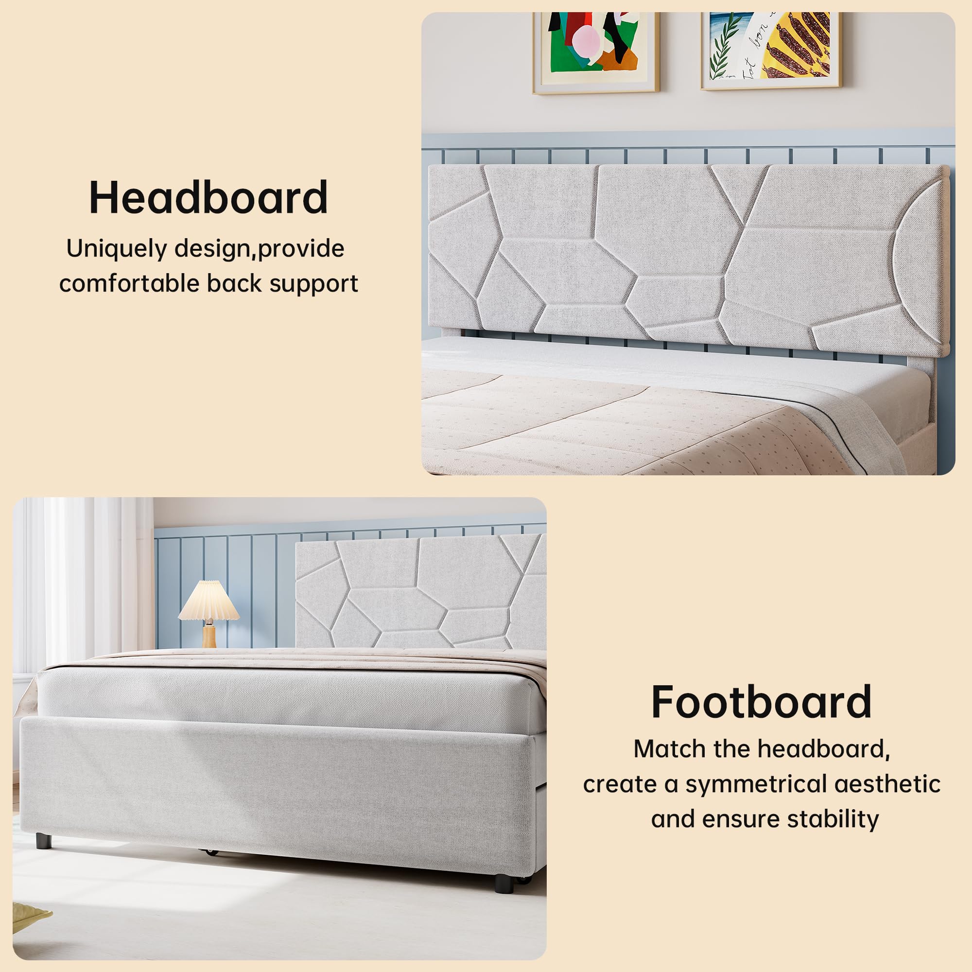 Upholstered Platform Bed Frame with Trundle