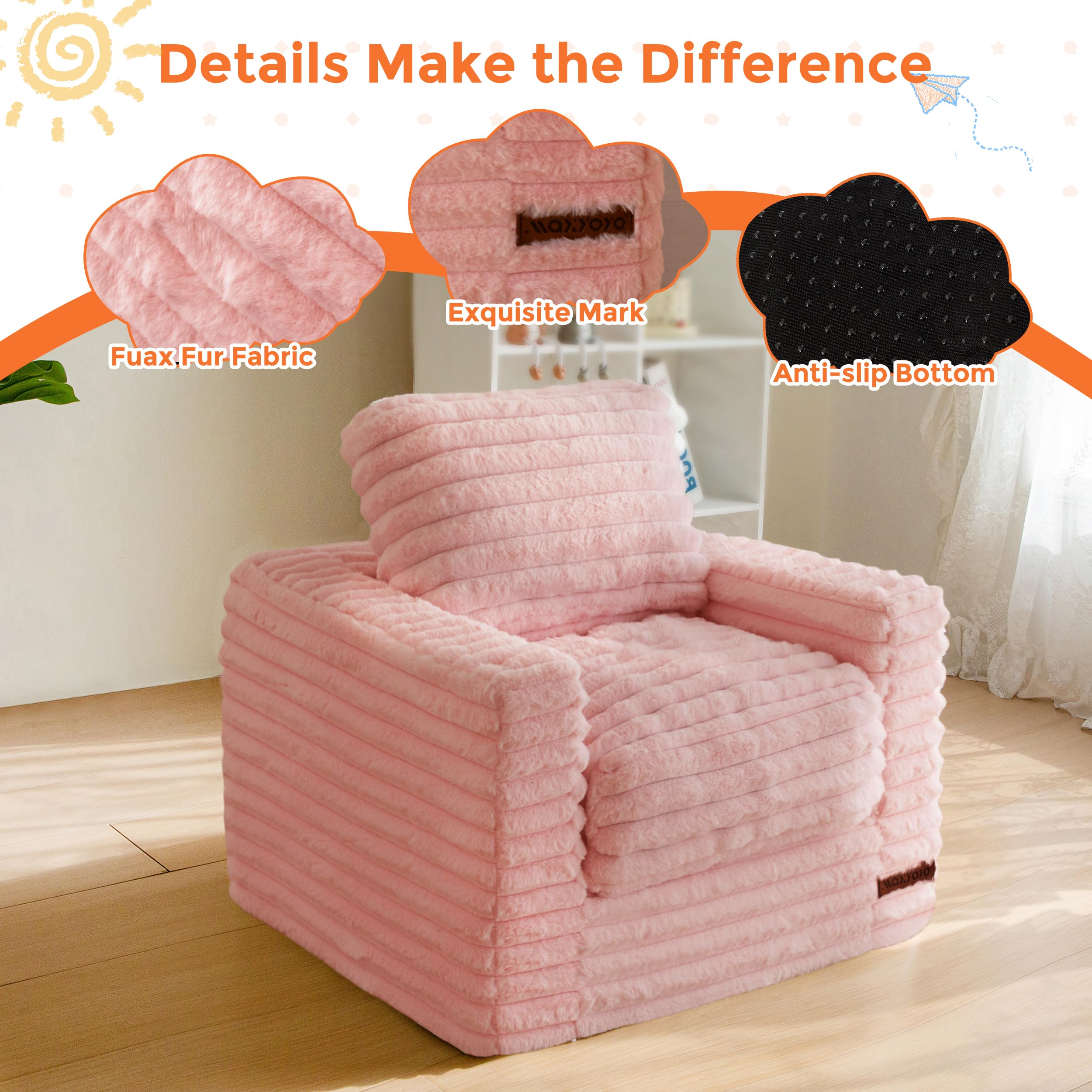 Kids Bean Bag Chair with Pillows and Armrests